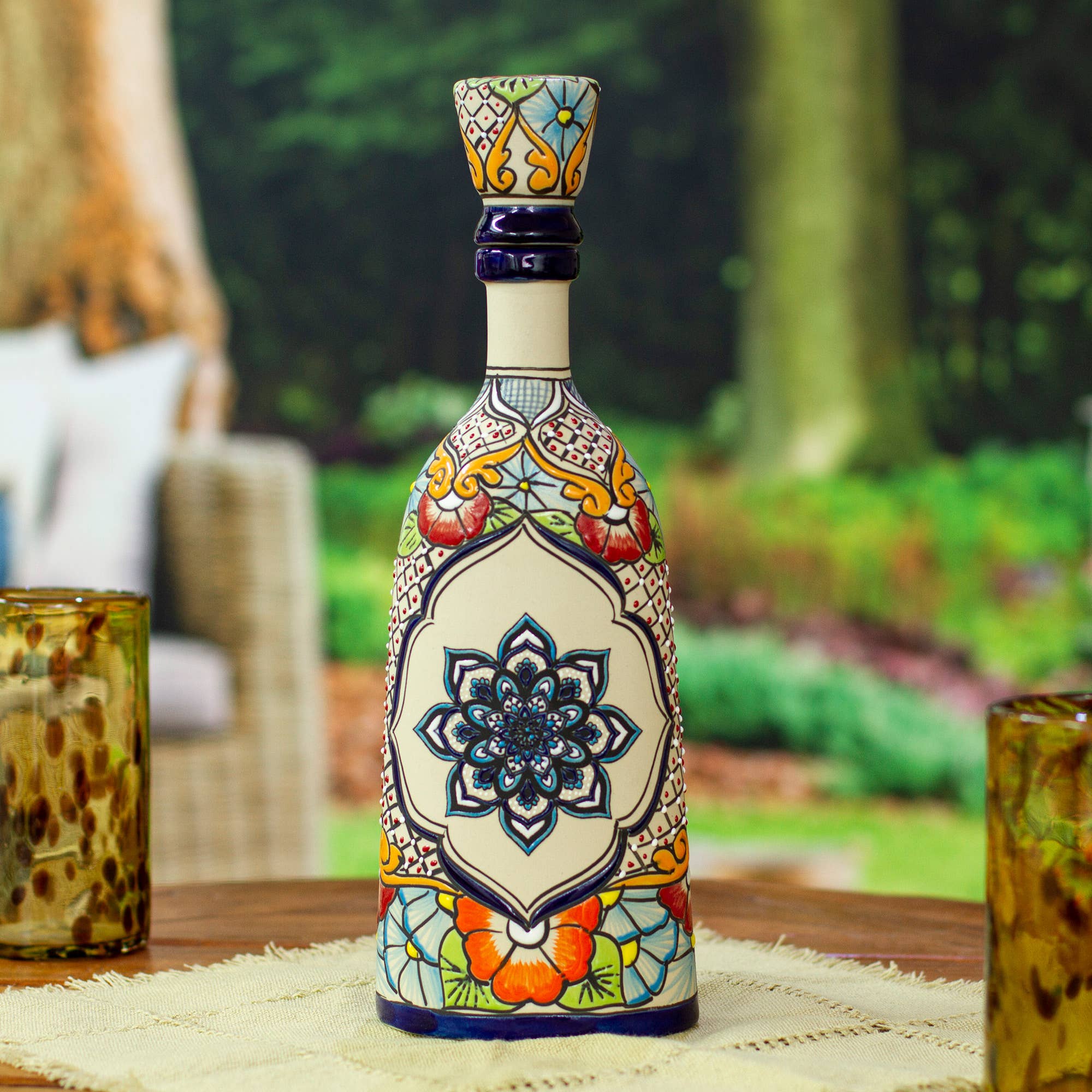 Novica Handmade Talavera Flavors Ceramic Decanter