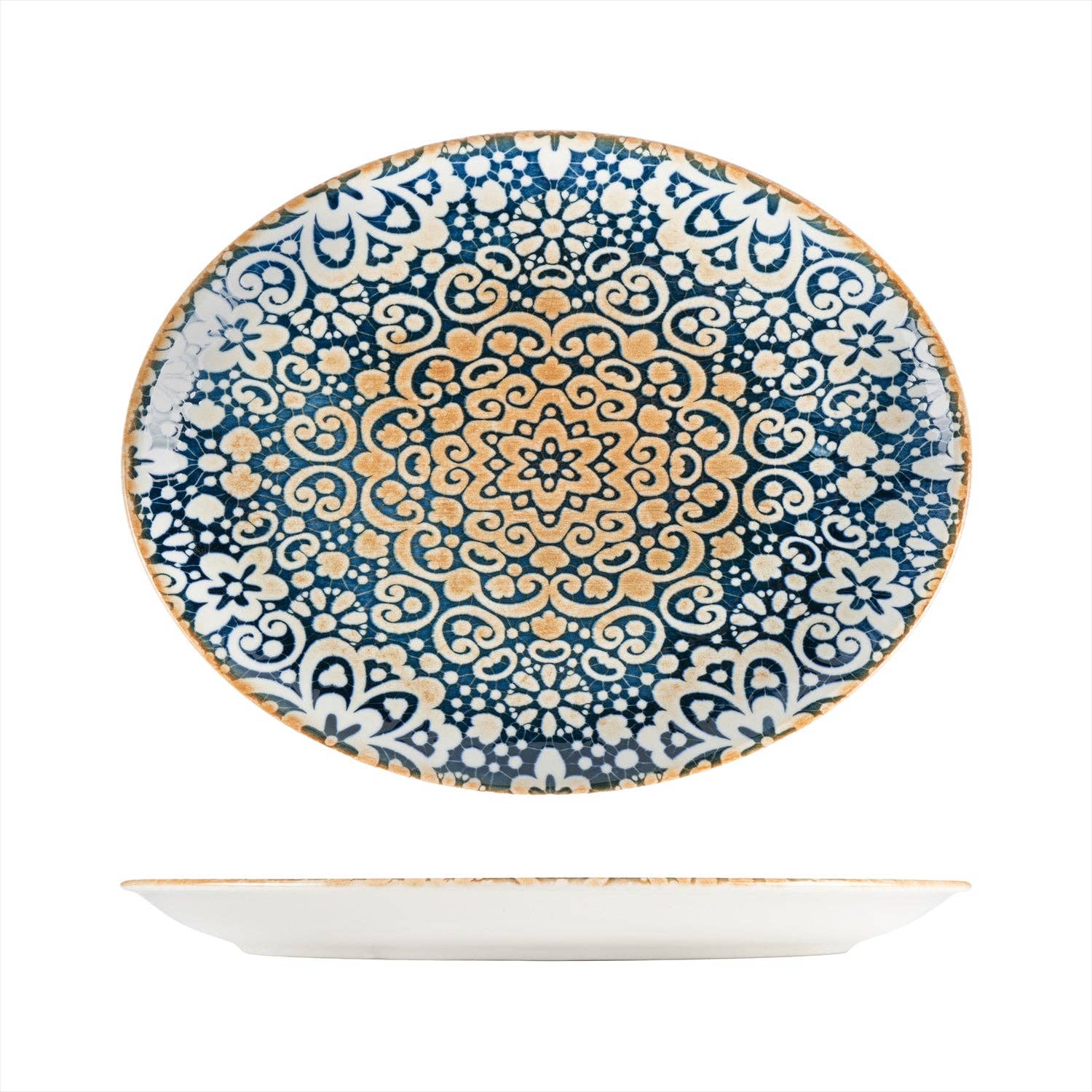 Alhambra 14.25" x 11" x h:1.25" Oval Decorated Porcelain Platter
