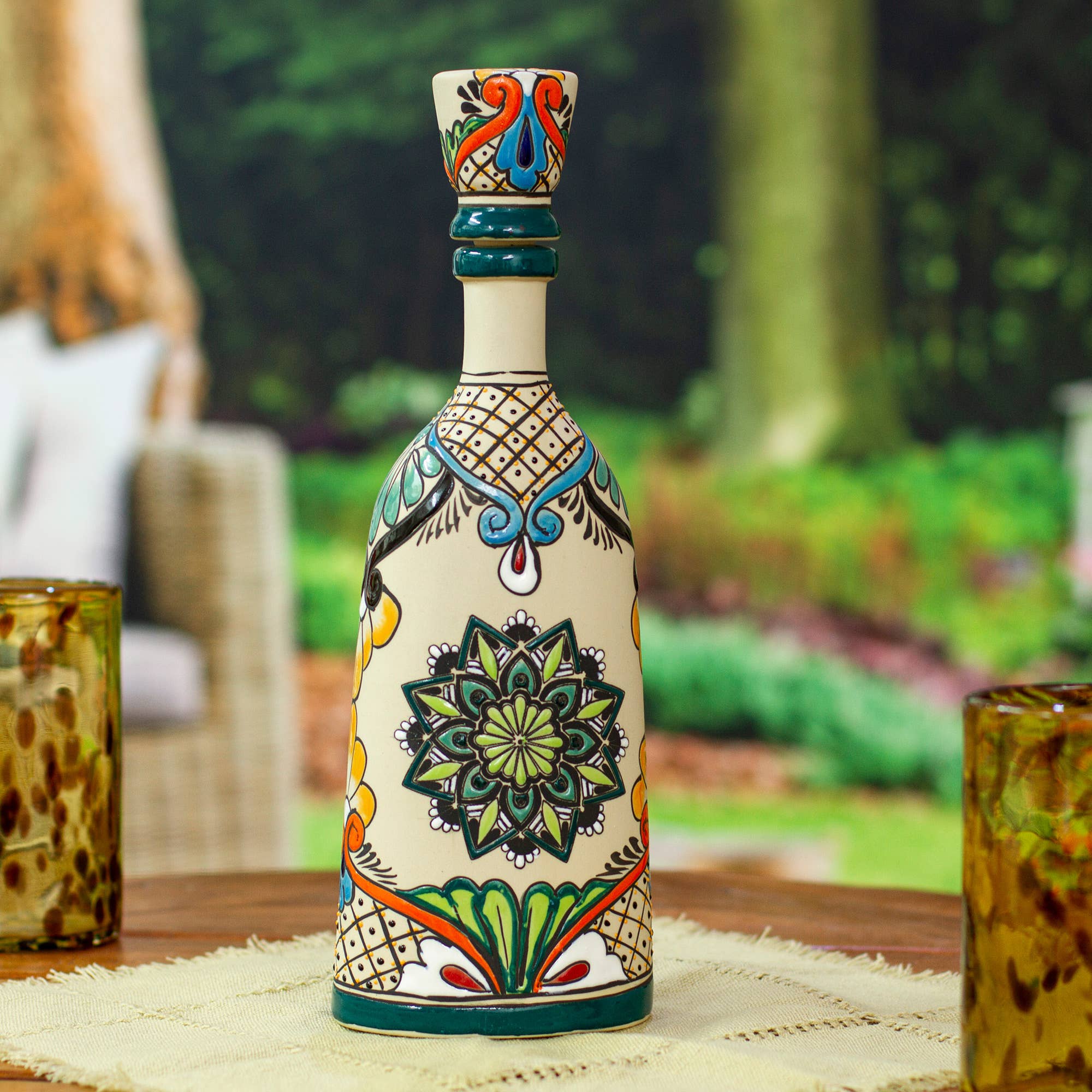 Green Mandala Flavors Ceramic Decanter