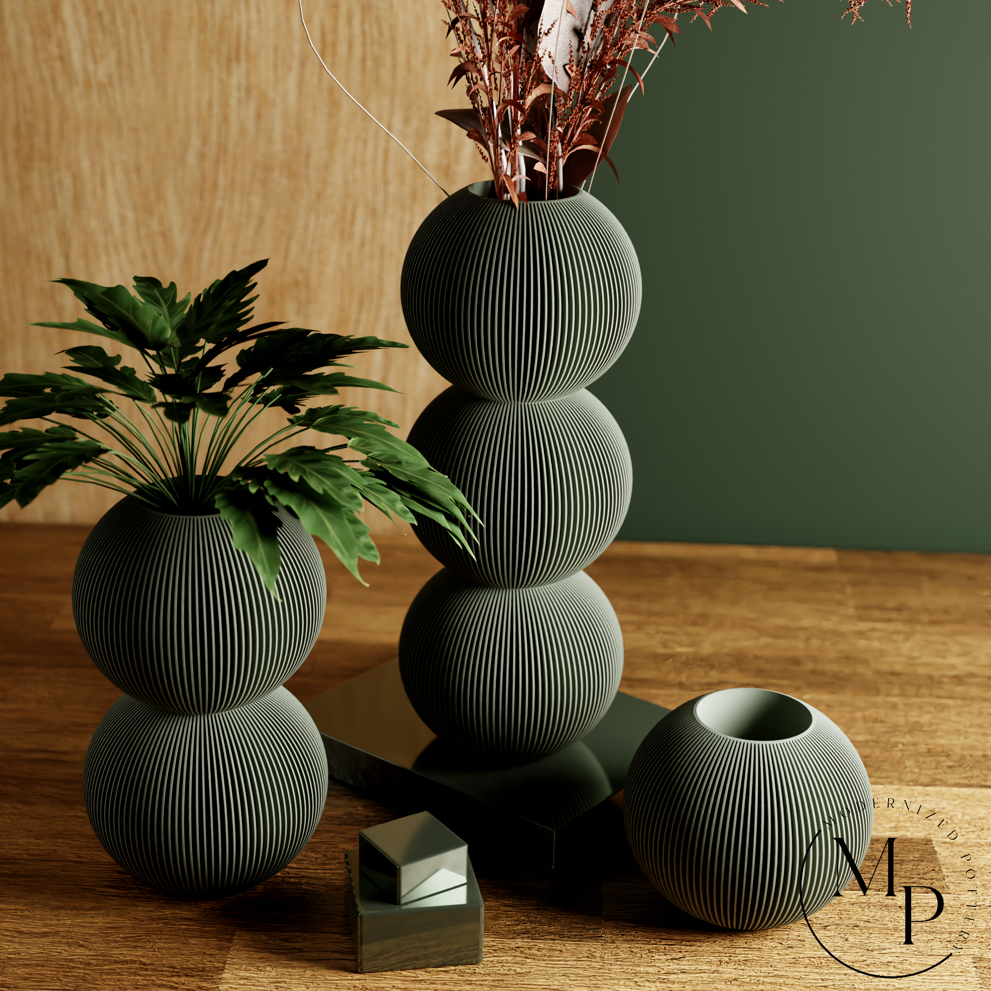 BUBBLE Vase | PREMIUM | 8 Colors | For Dried & Fresh Flowers: Muted Green / Single / With Insert
