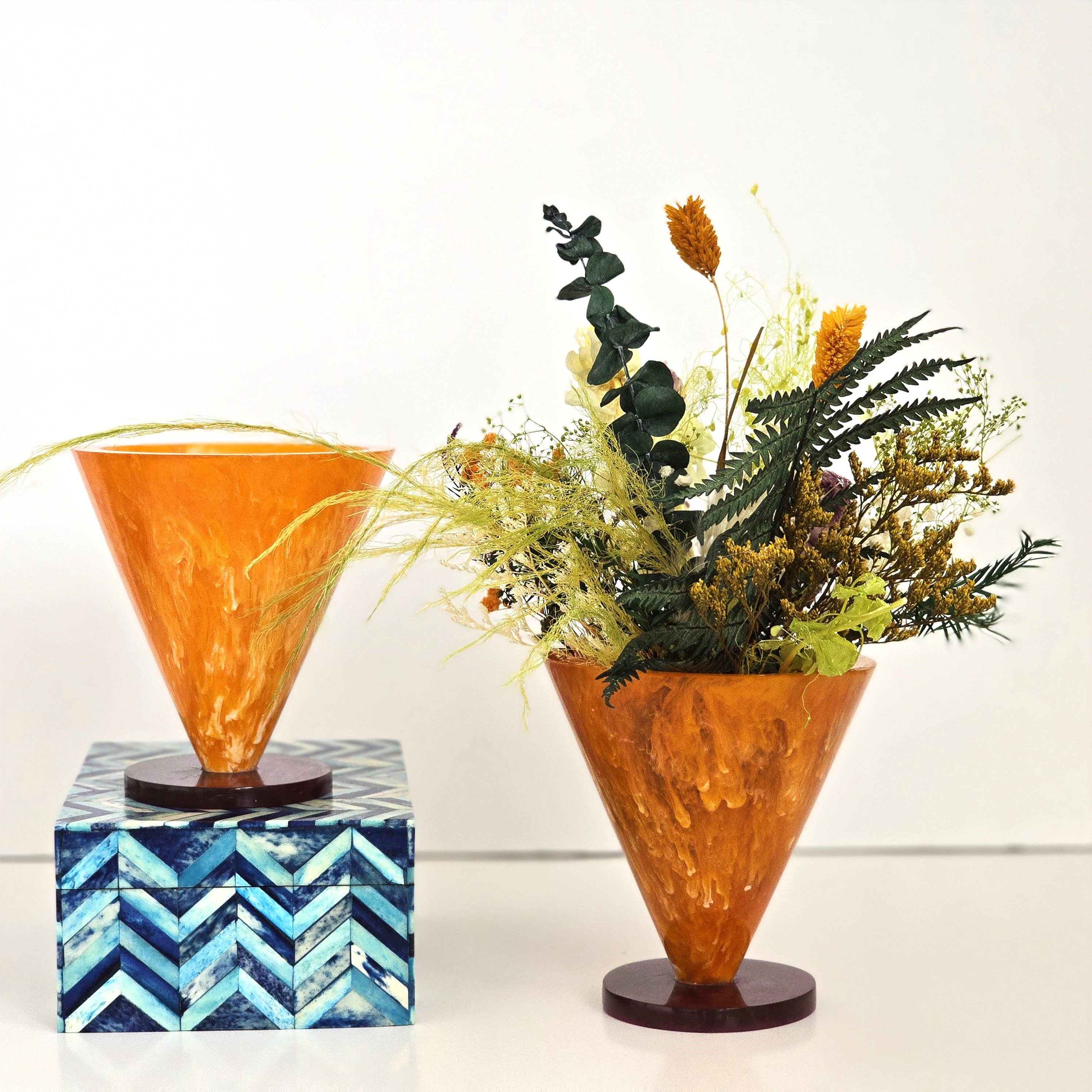 Handmade Multi Color Resin Flower Vases - Dry Flowers Pot: Orange