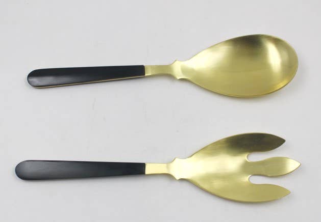 Set of 2 Gold Salad Servers with Black Handles