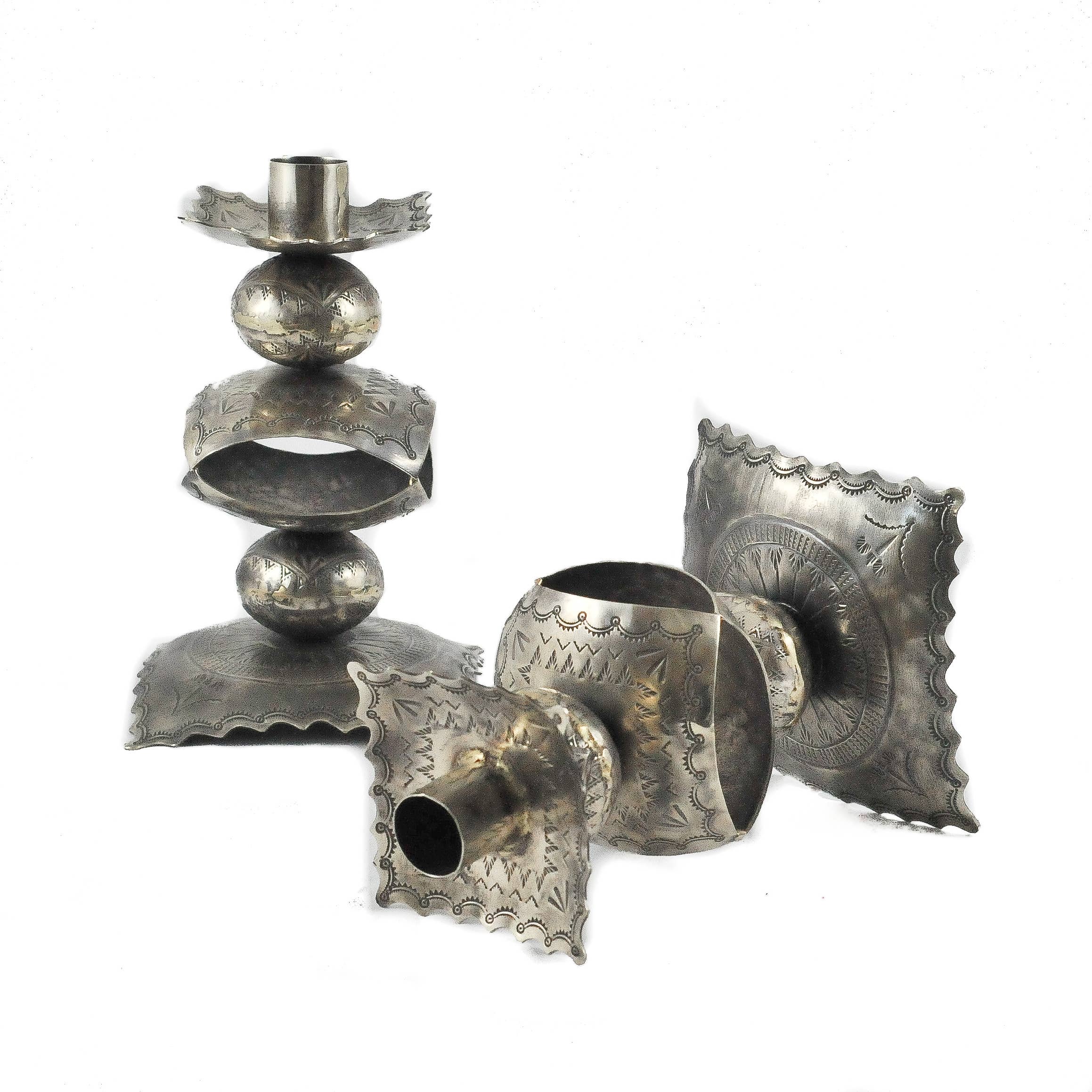 TALL PAIR- STAMPED CANDLE HOLDERS