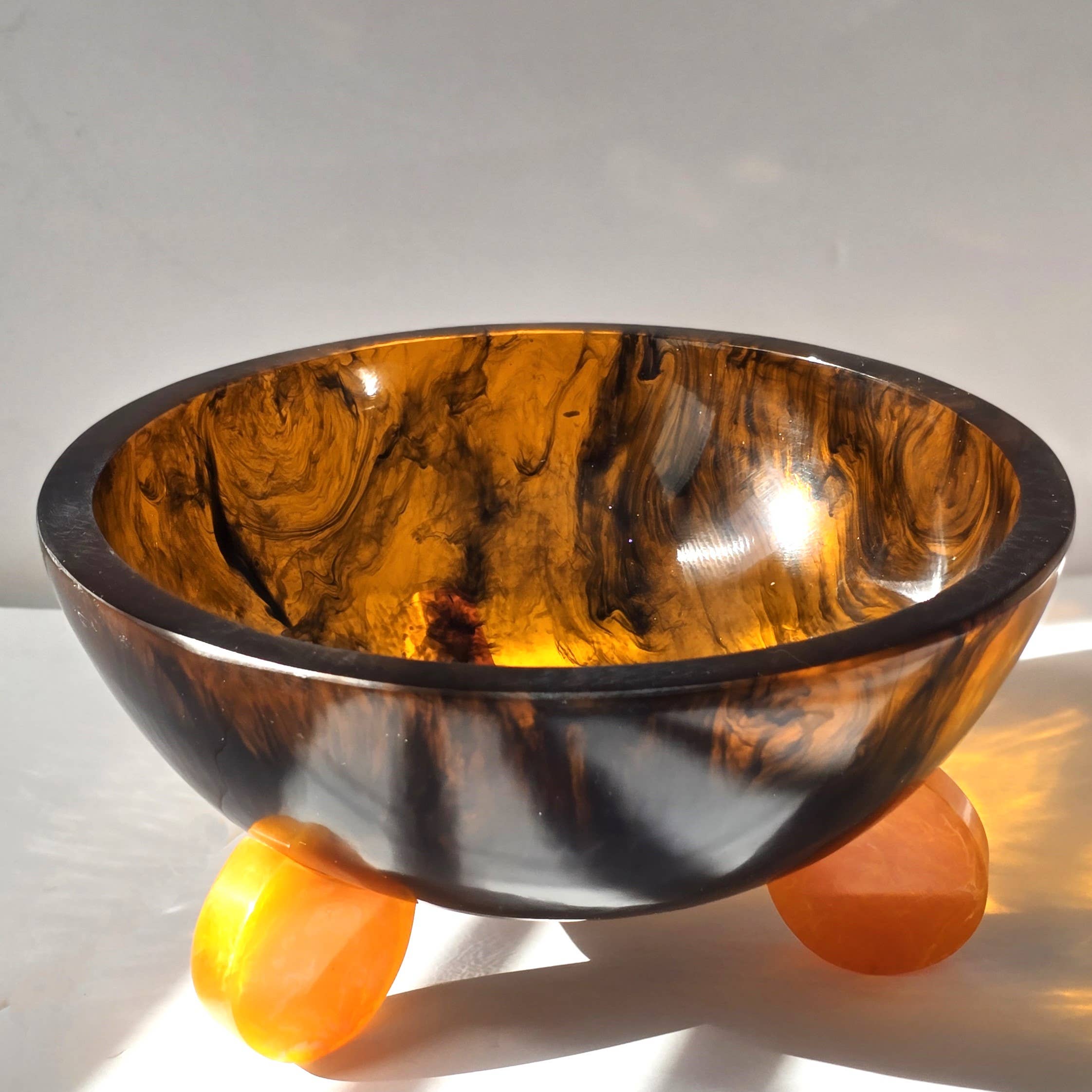 Hand Poured Resin Salad Serving Bowl - Gorgeous Orange Legs