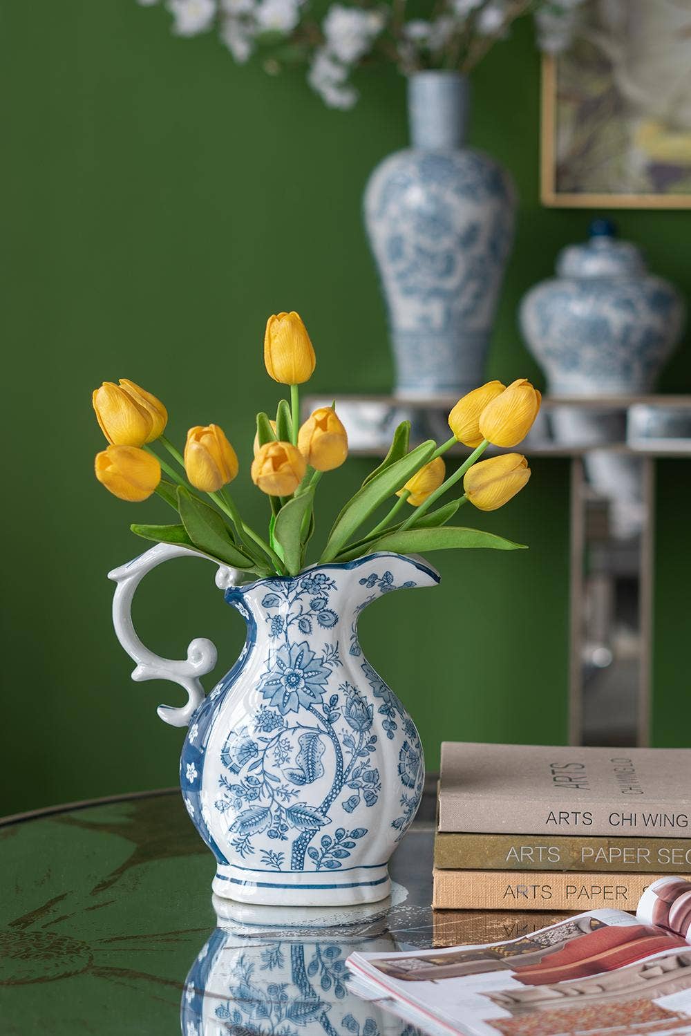 9x5x10" Decorative Porcelain Pitcher w/ Blue & White Floral