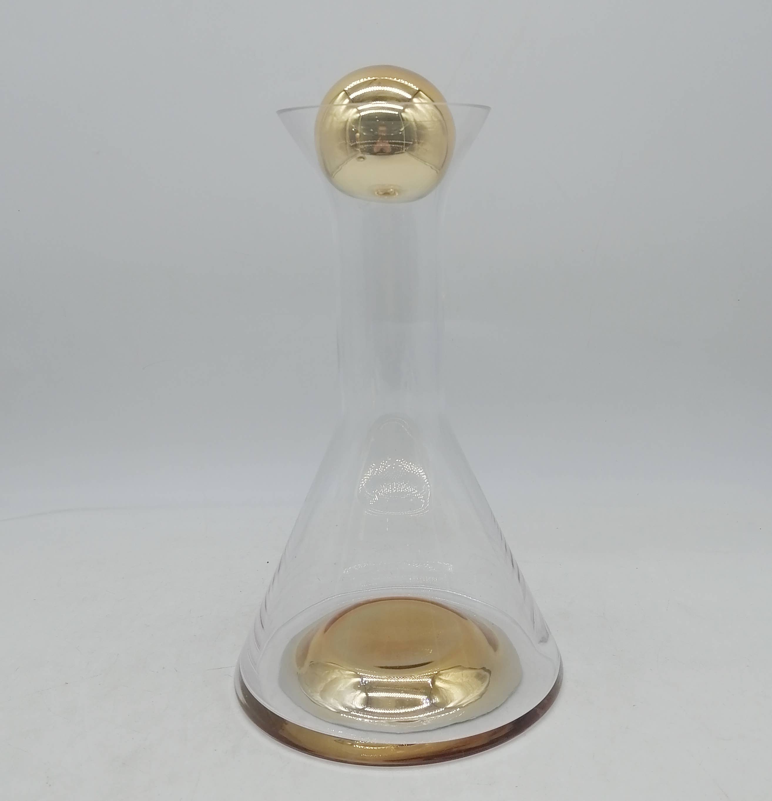 Glass Decanter With Gold Base and Ball Lid