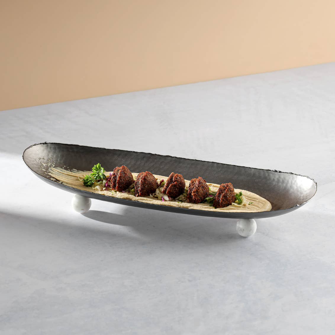 Temari Hammered Black and White Oblong Tray
