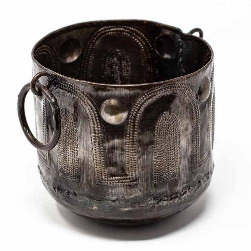 6" x 5" Hammered Metal Bowl With Round Handles