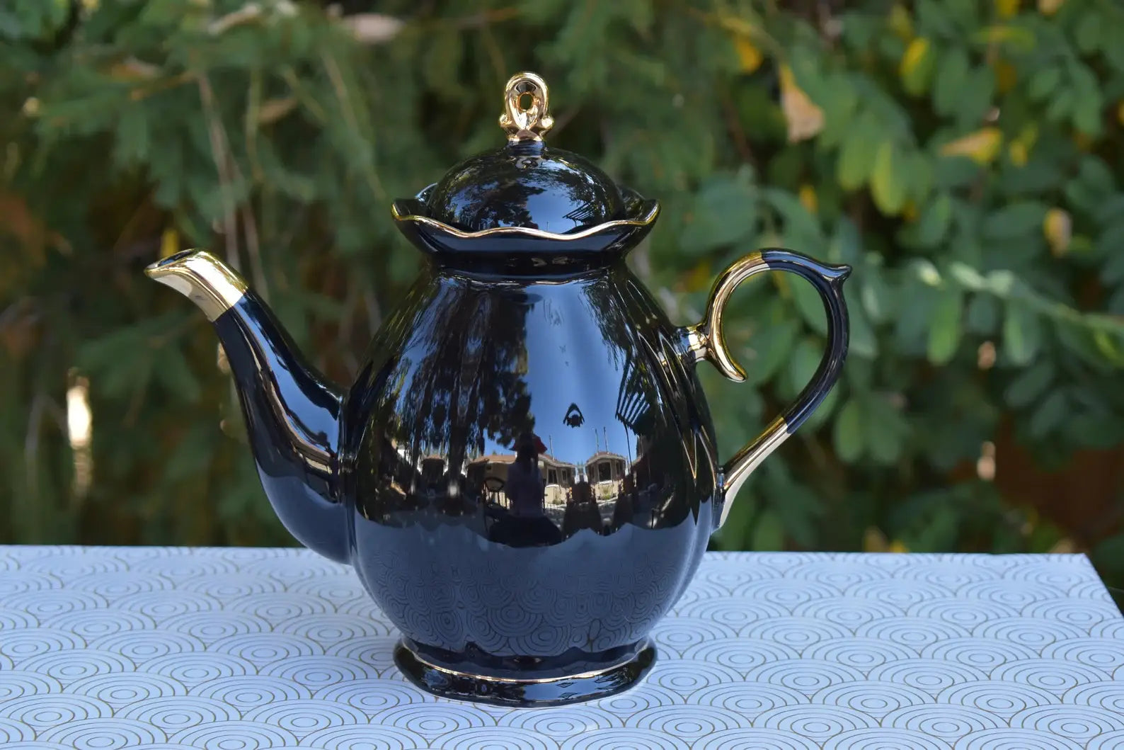 Teapot Victorian Gothic Black Beauty Iridescent Black Gold