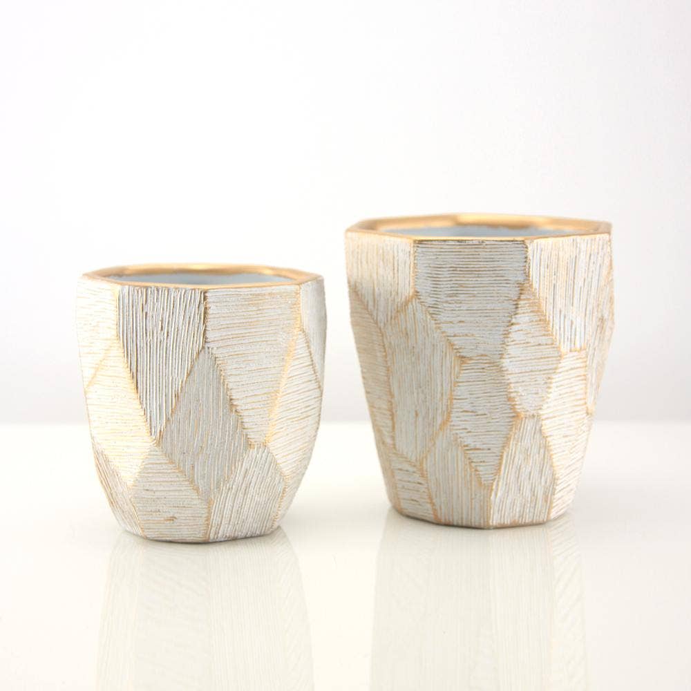 5" Top | Geometric Etched Ceramic Pot
