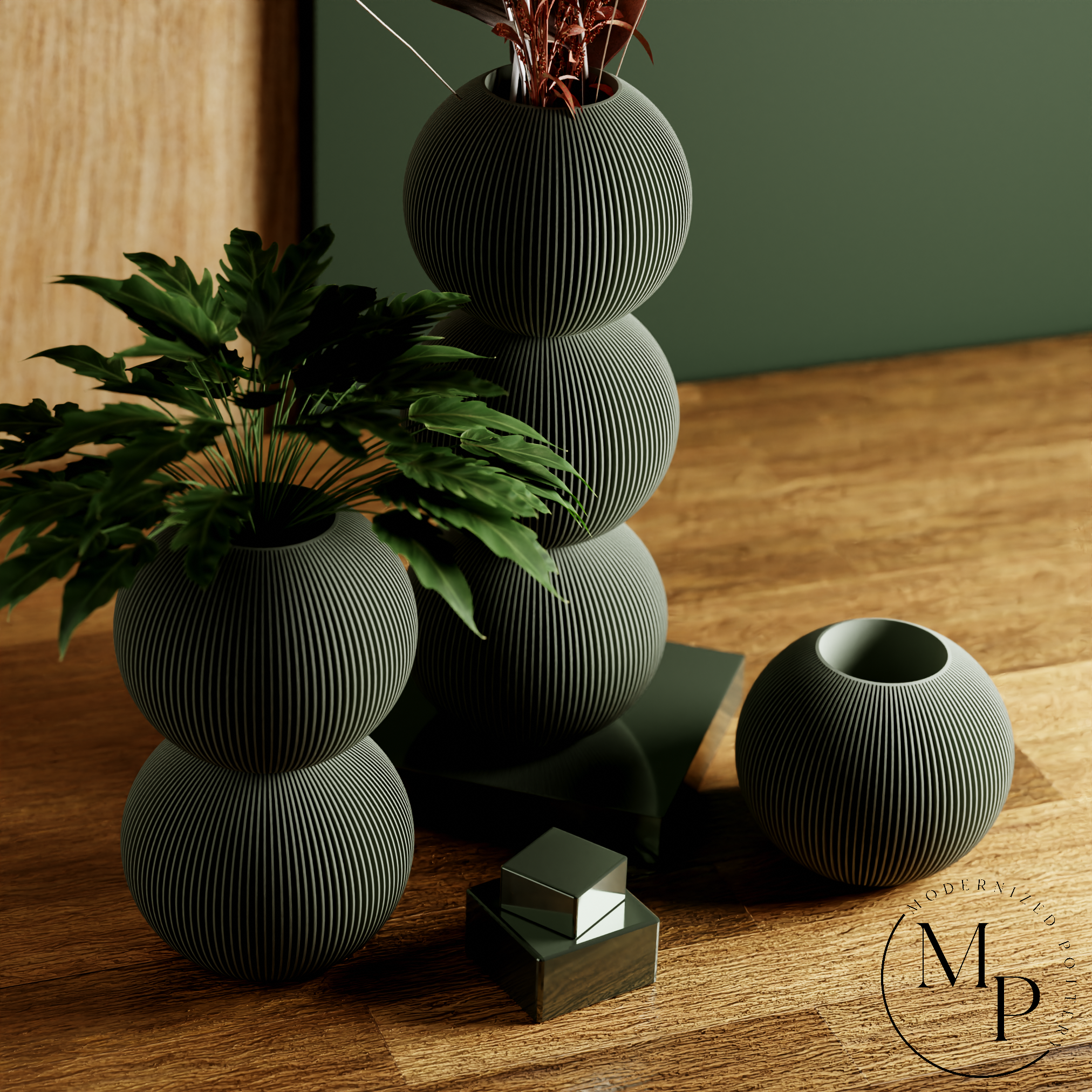 BUBBLE Vase | PREMIUM | 8 Colors | For Dried & Fresh Flowers: Muted Green / Single / With Insert