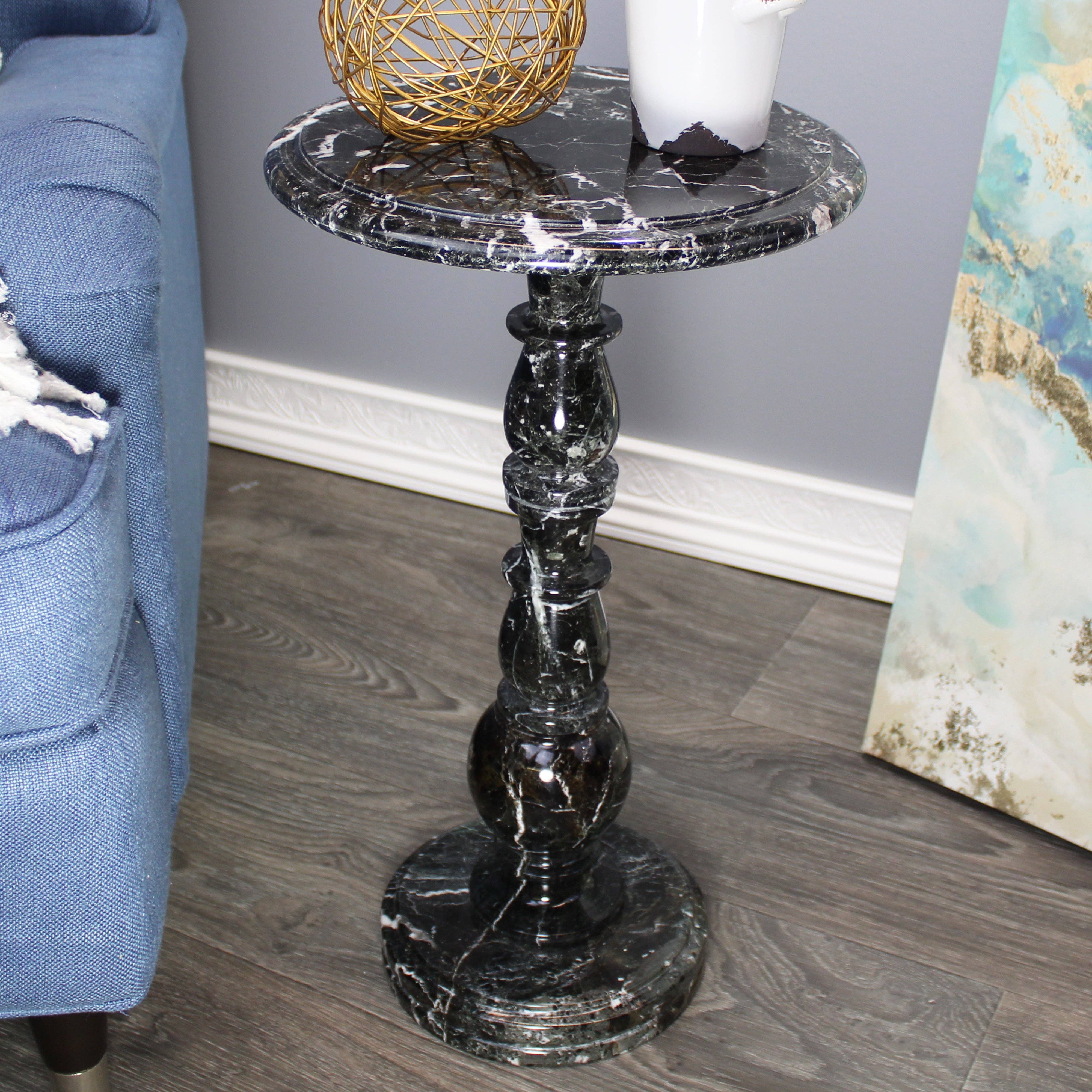 Black Marble Round End Table