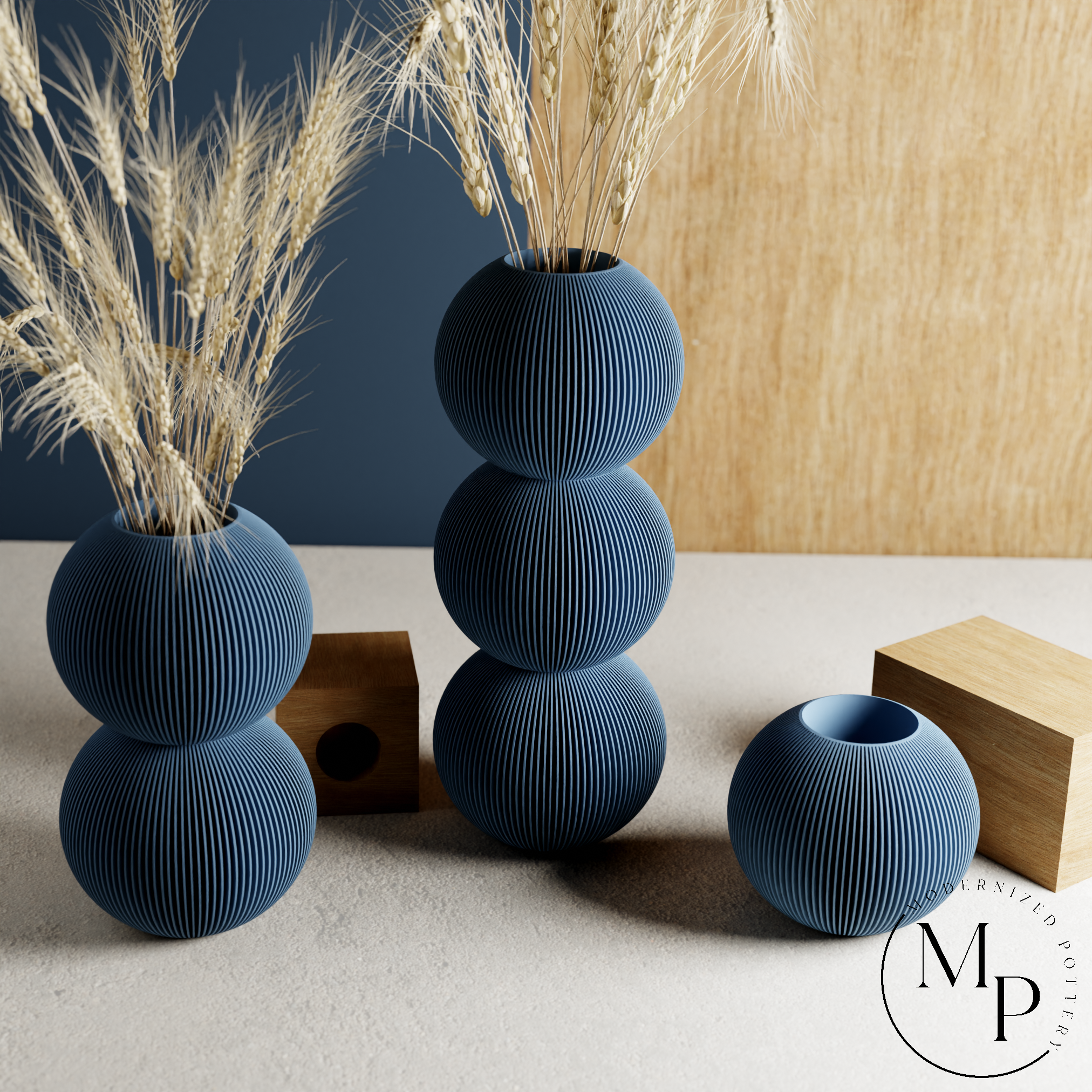 BUBBLE Vase | PREMIUM | 8 Colors | For Dried & Fresh Flowers: Navy Blue / Double / With Insert
