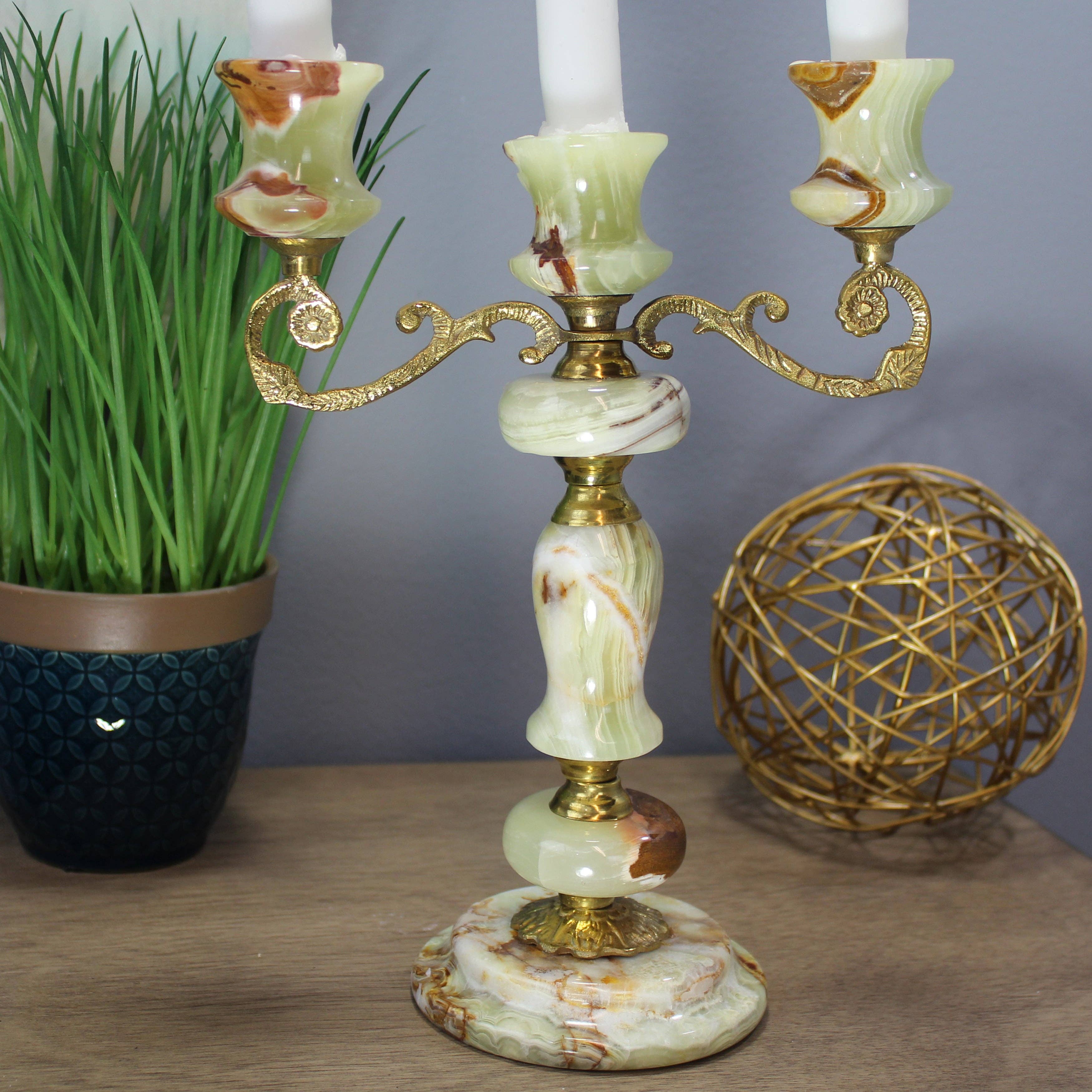 Multicolored Handcrafted 8" Onyx Triple Candle Holder