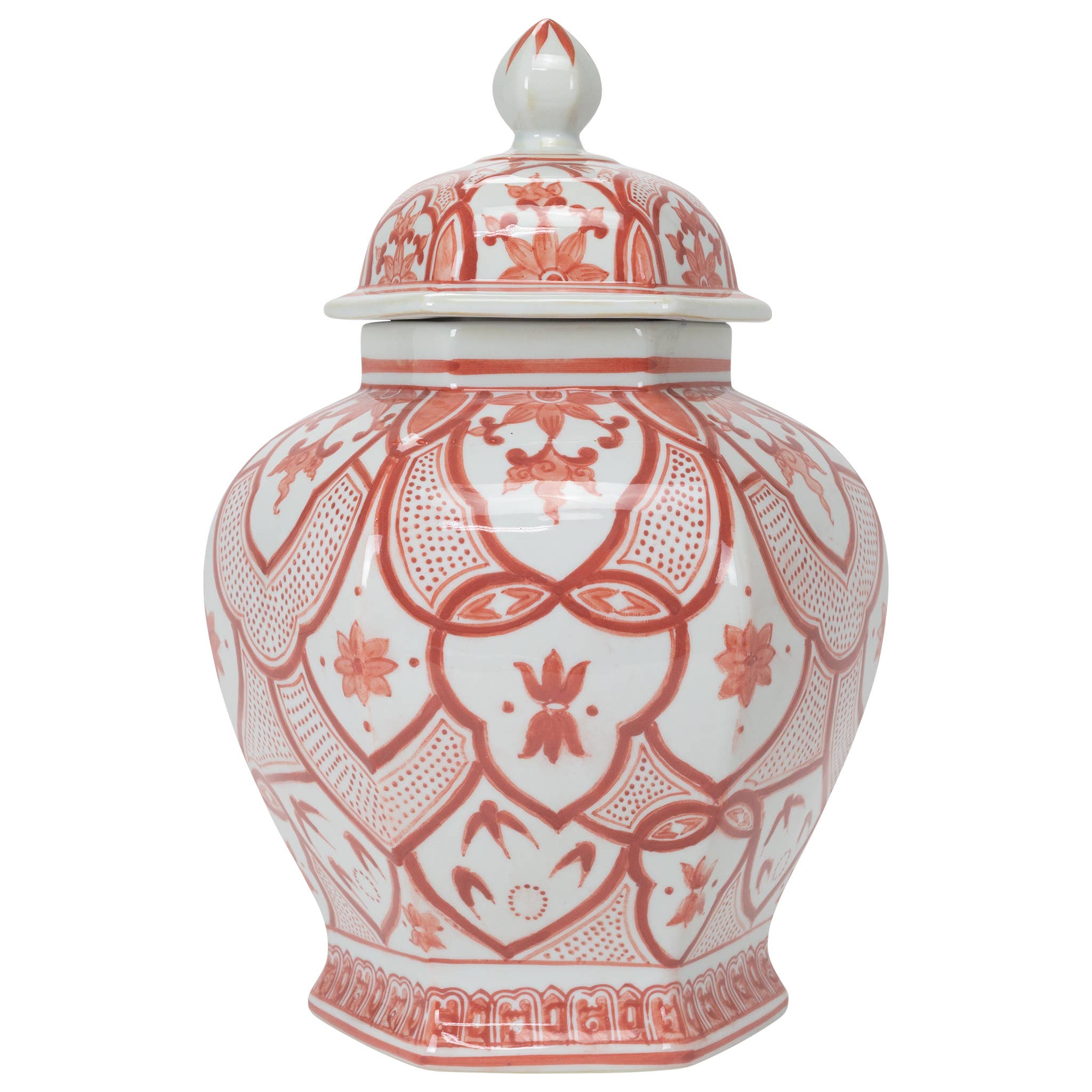 Cinnimon Red and White Ceramic Urn, 15h"