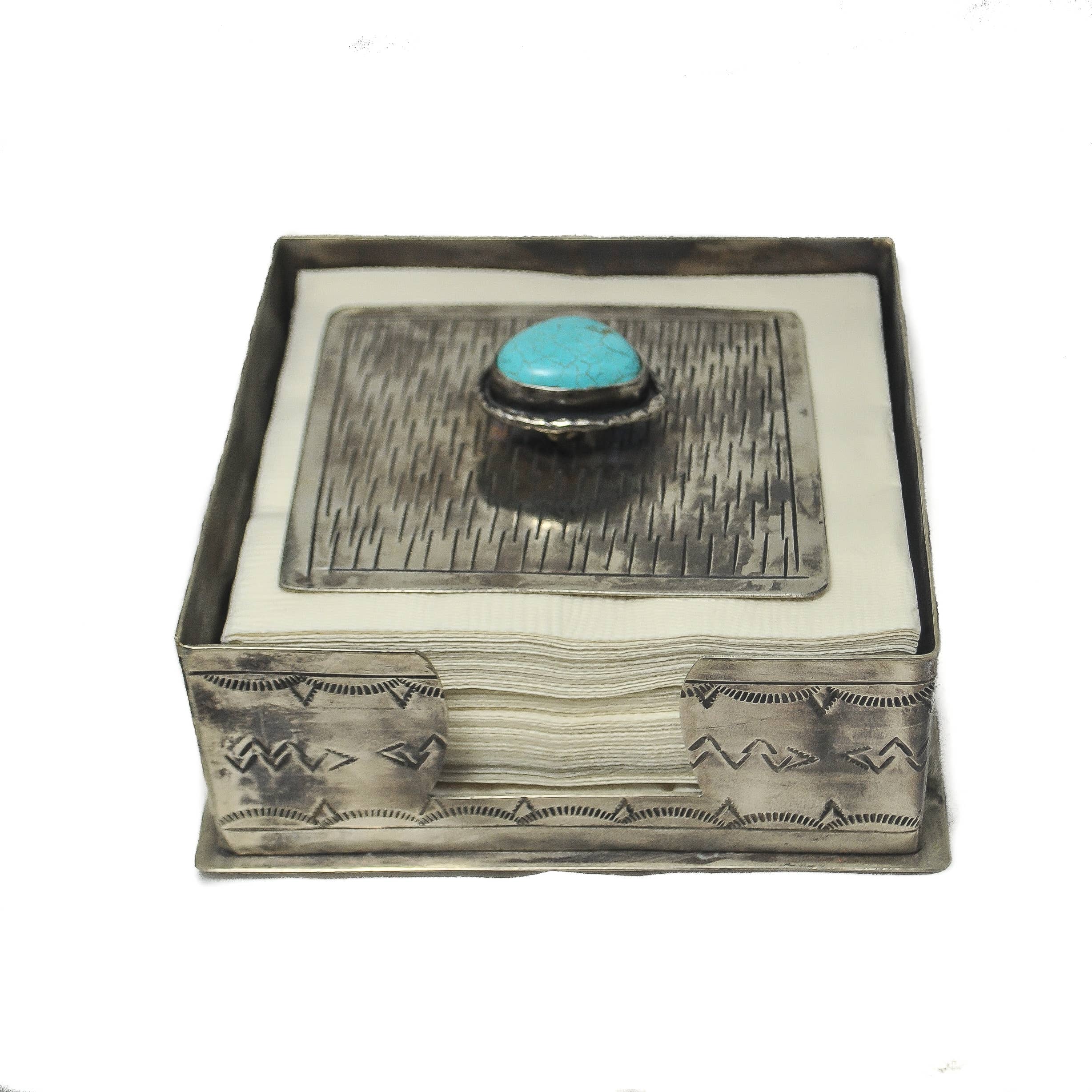 COCKTAIL NAPKIN HOLDER W/ LID/TURQ