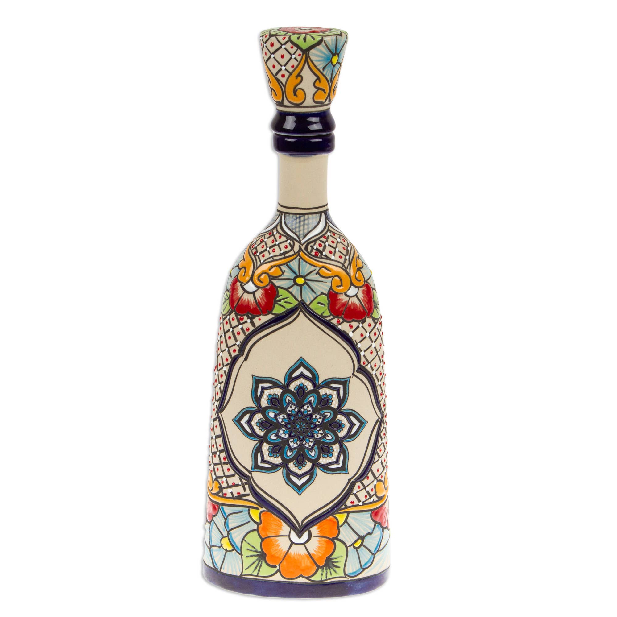 Novica Handmade Talavera Flavors Ceramic Decanter