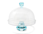 Glass Cake Dome with Colored Diamond Base and Knob, 13"D