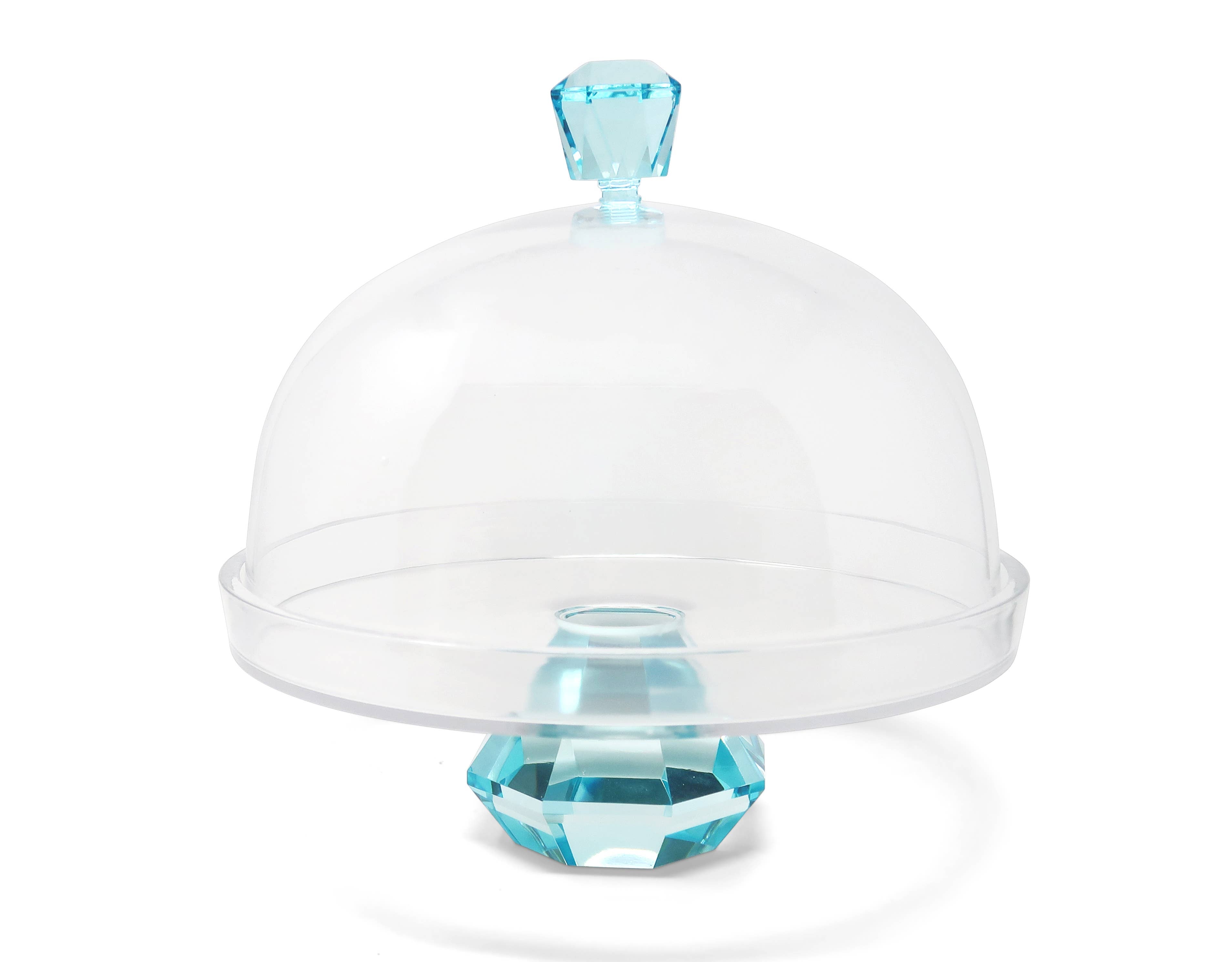 Glass Cake Dome with Colored Diamond Base and Knob, 13"D