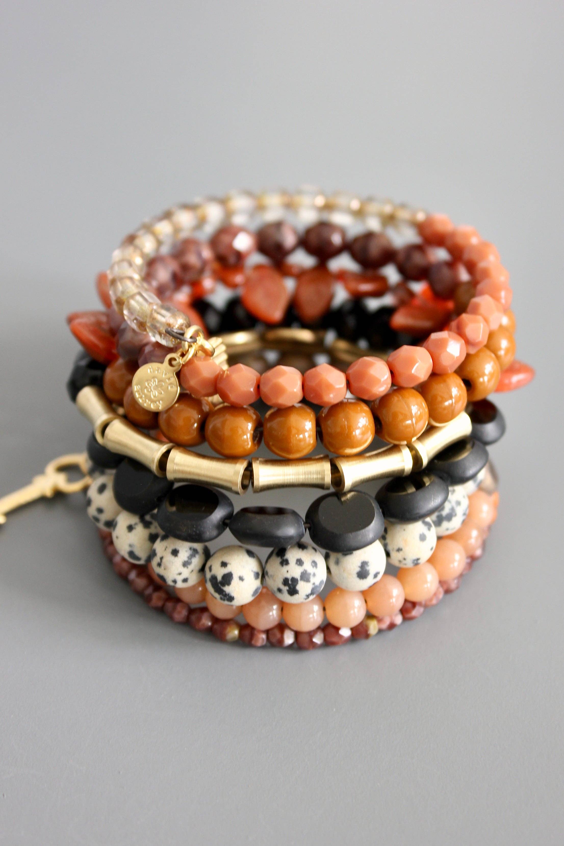 FERB02 Black, caramel, jasper, and peach wrap bracelet