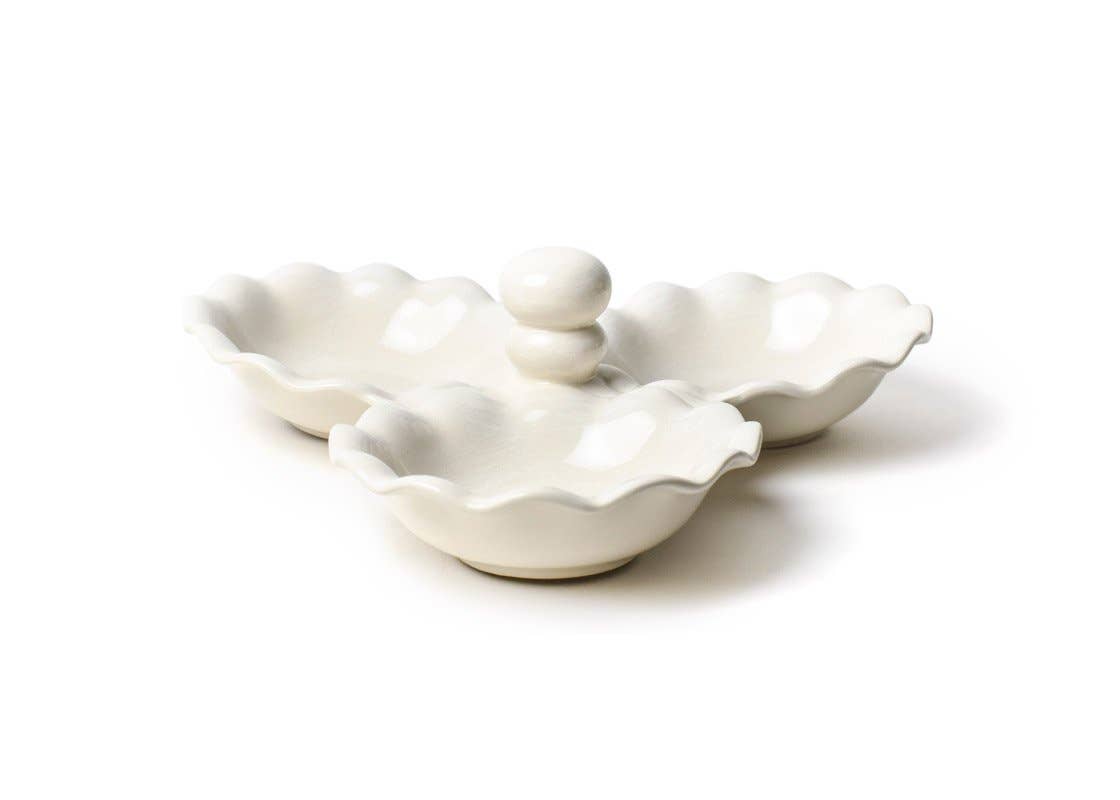 Signature White Ruffle Three Bowl Server