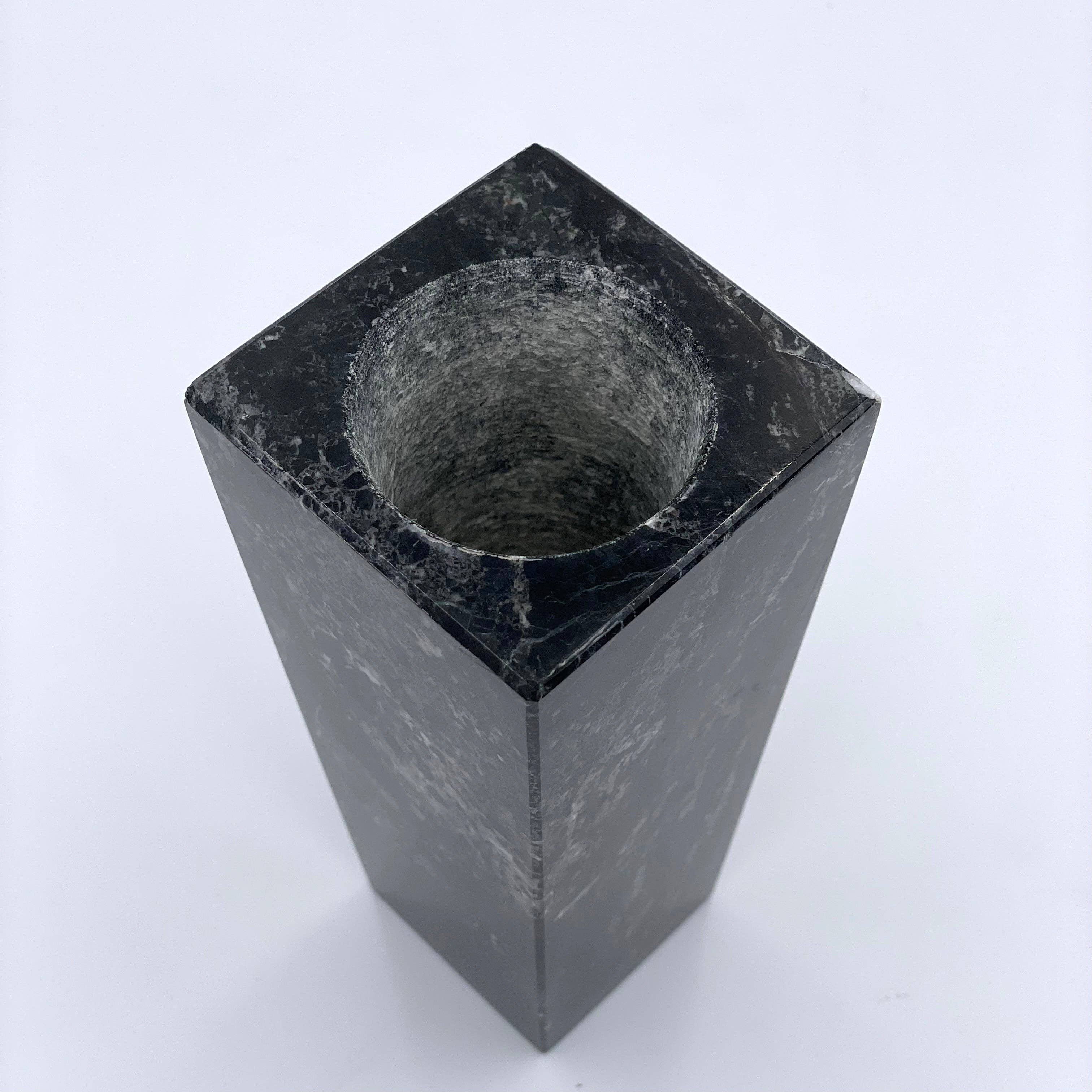 8" Square Vase in marble and onyx: Black Zebra Marble