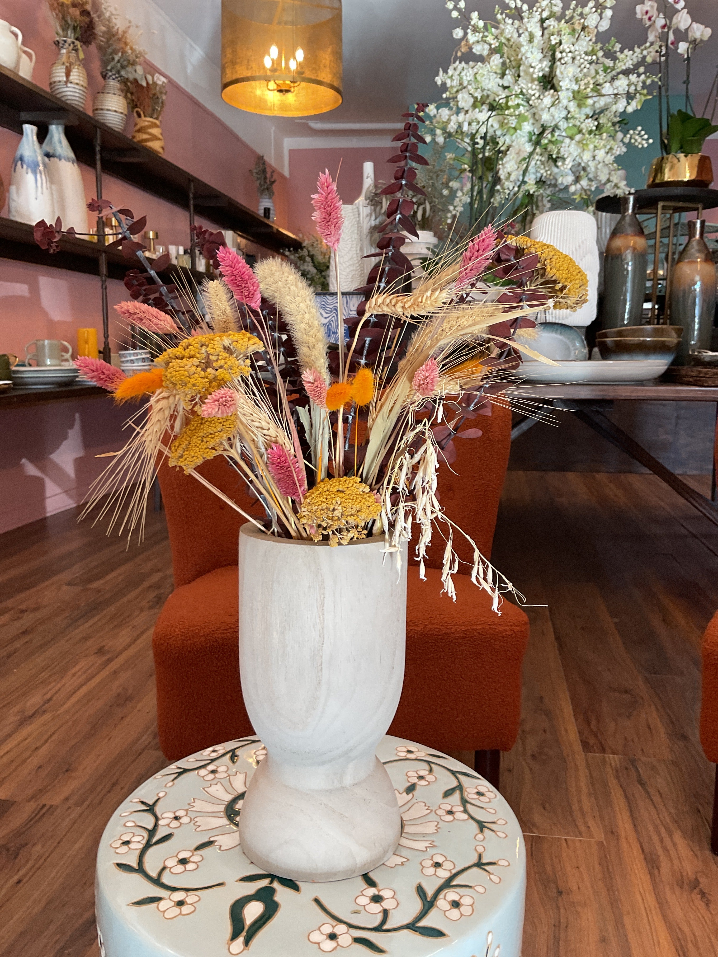 Dried Flowers in Wooden Vase