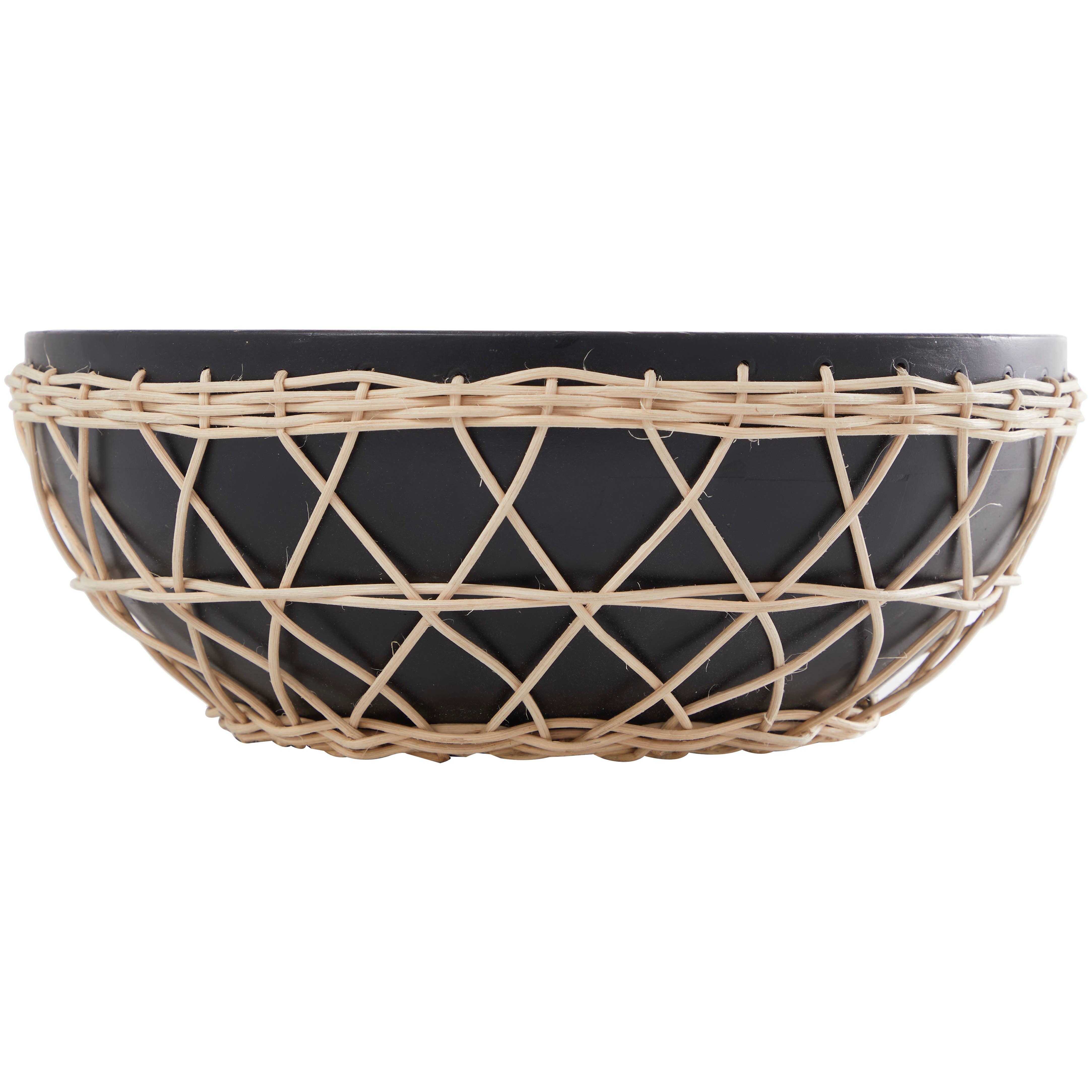 Bohemian Brown Mango Wood Decorative Bowl: Black