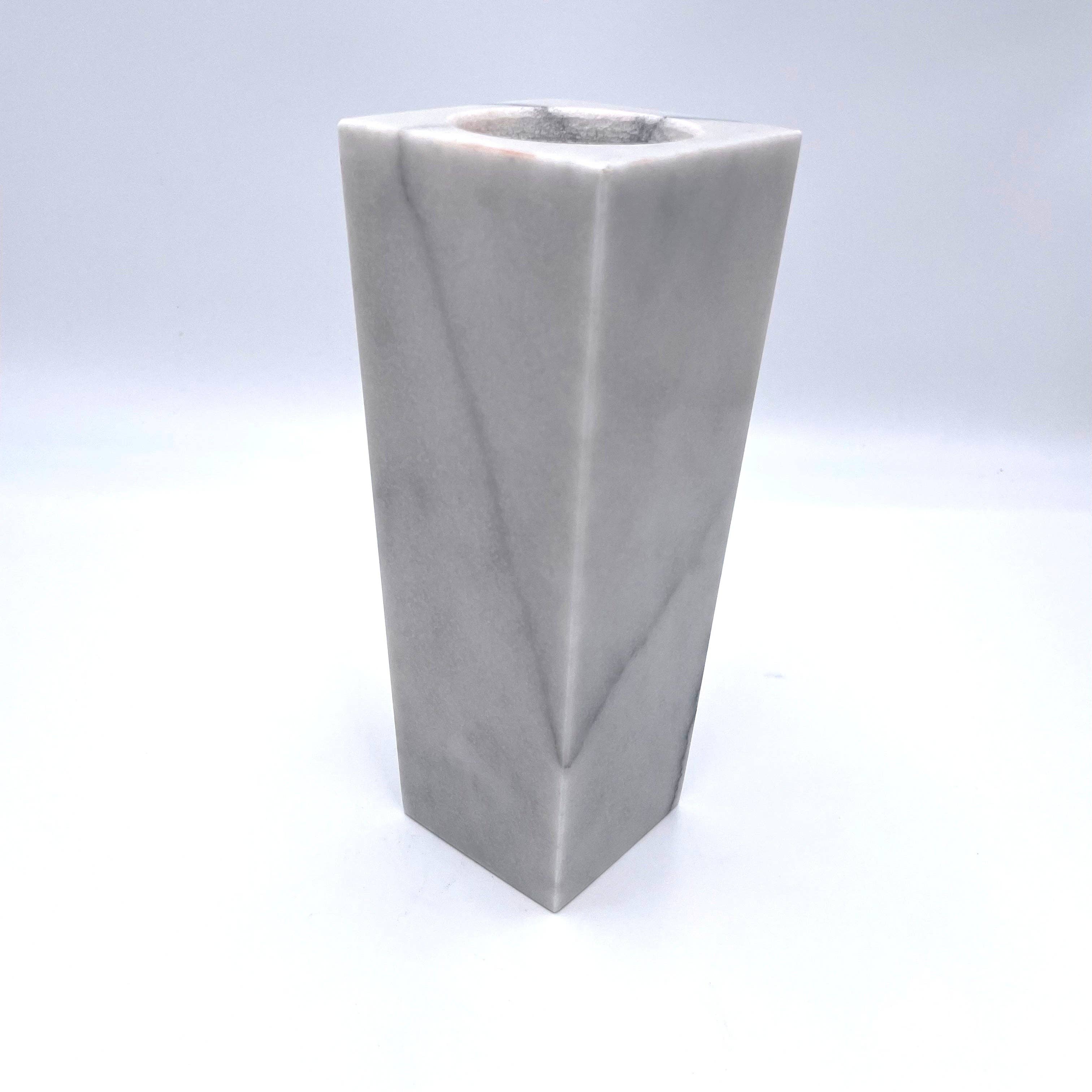 8" Square Vase in marble and onyx: Black Zebra Marble