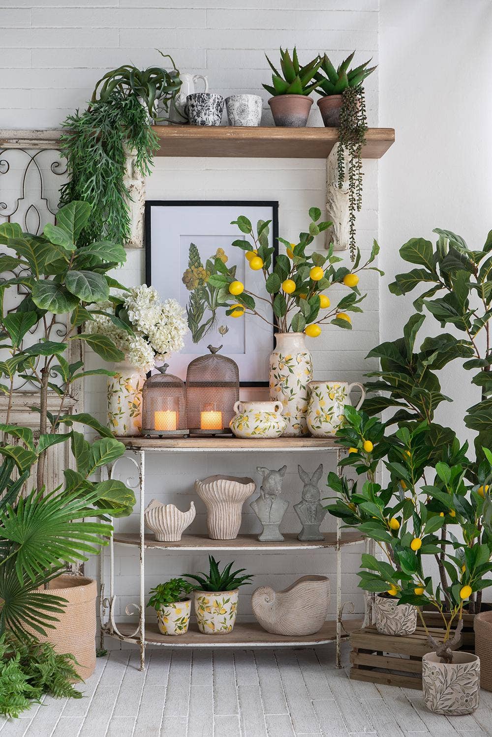 6.3x5x6" White Ceramic Pitcher Vase w/ Yellow Lemon Motif