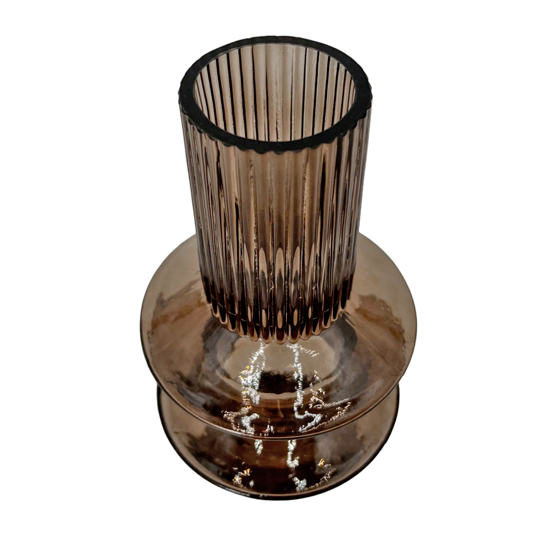 9" High Decorative Brown Modern Handmade Glass Flower Vase