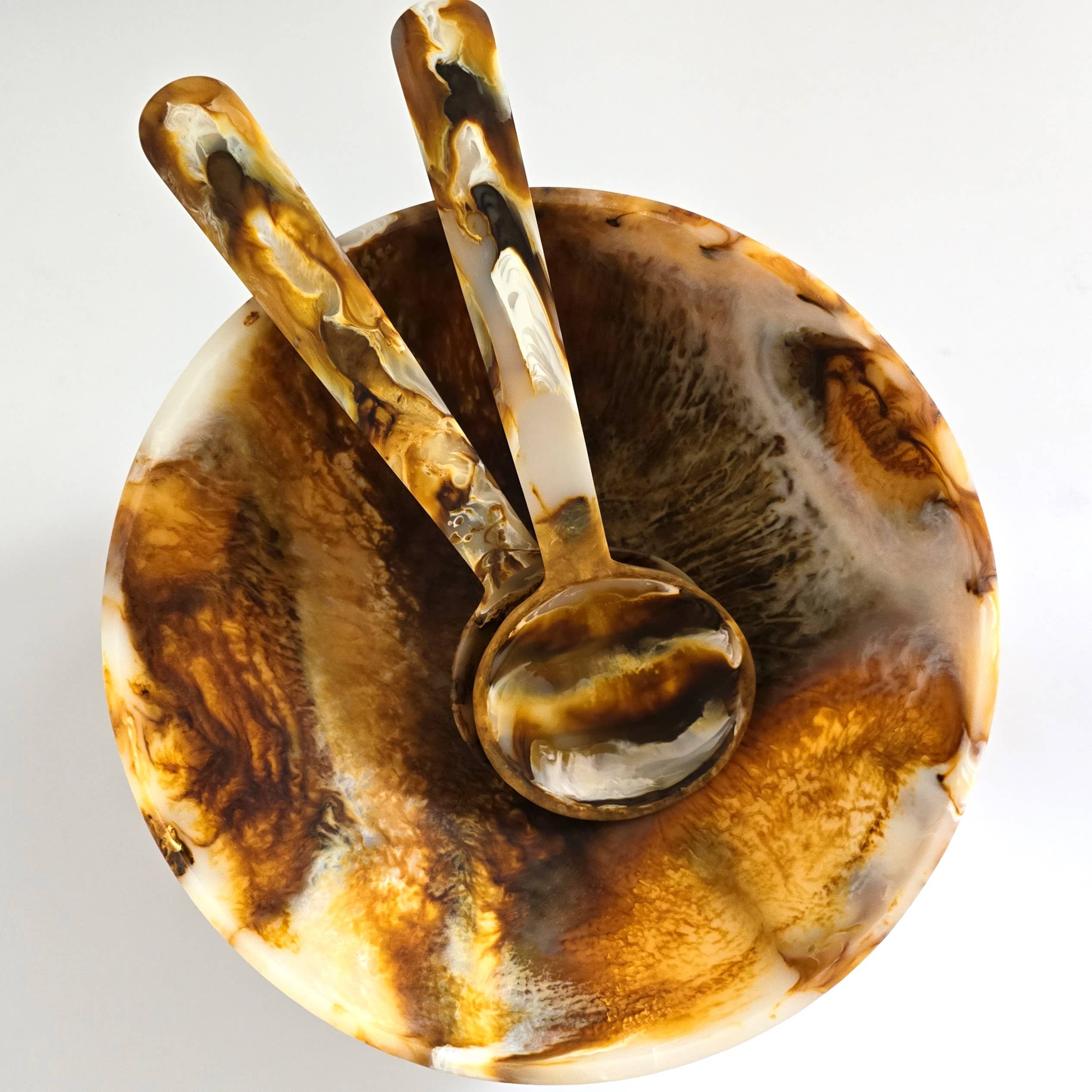 Hand Poured Resin Salad Serving Bowl - Matching Server: Serving Spoons Only