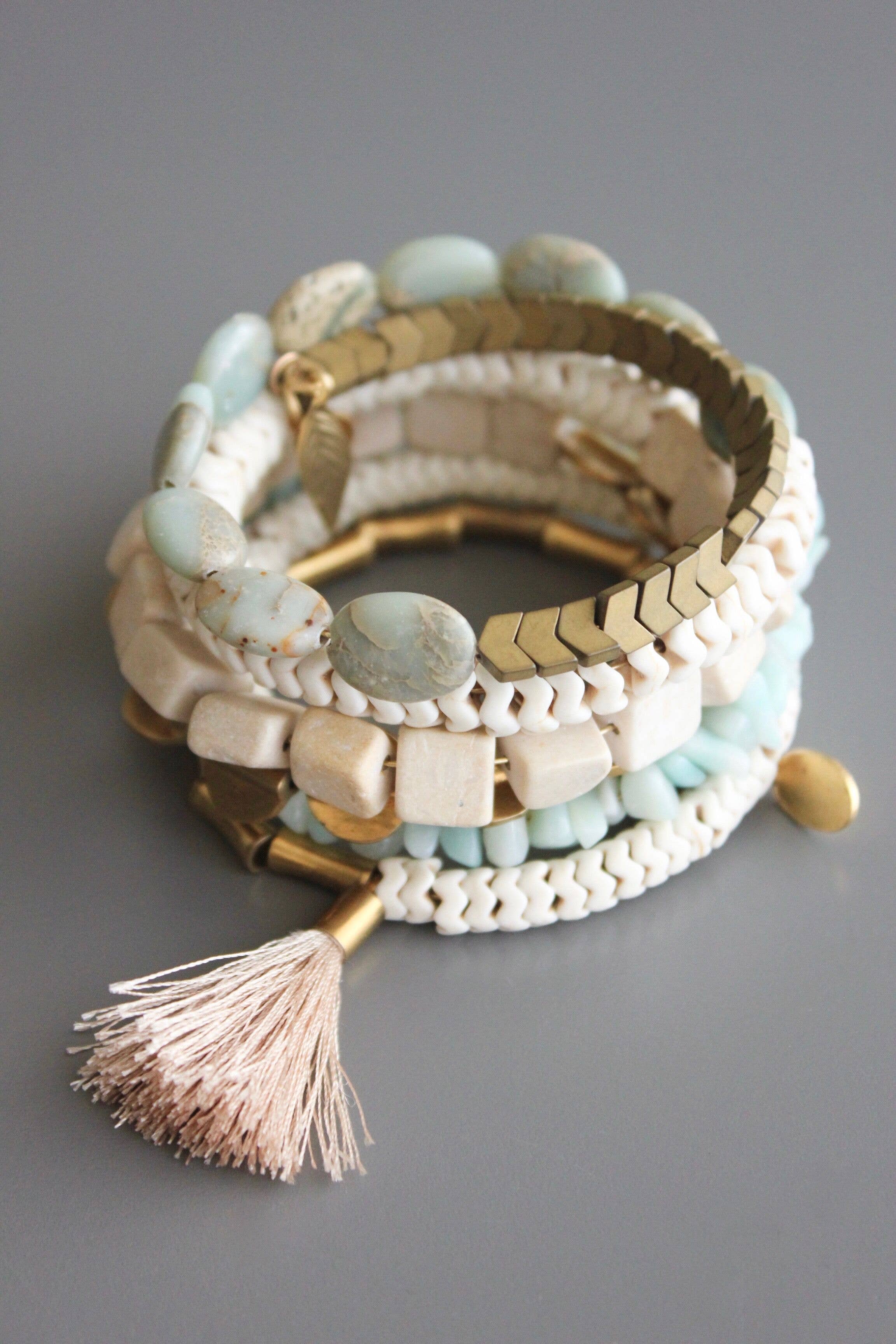 YSMB01 Amazonite and white stone wrap bracelet