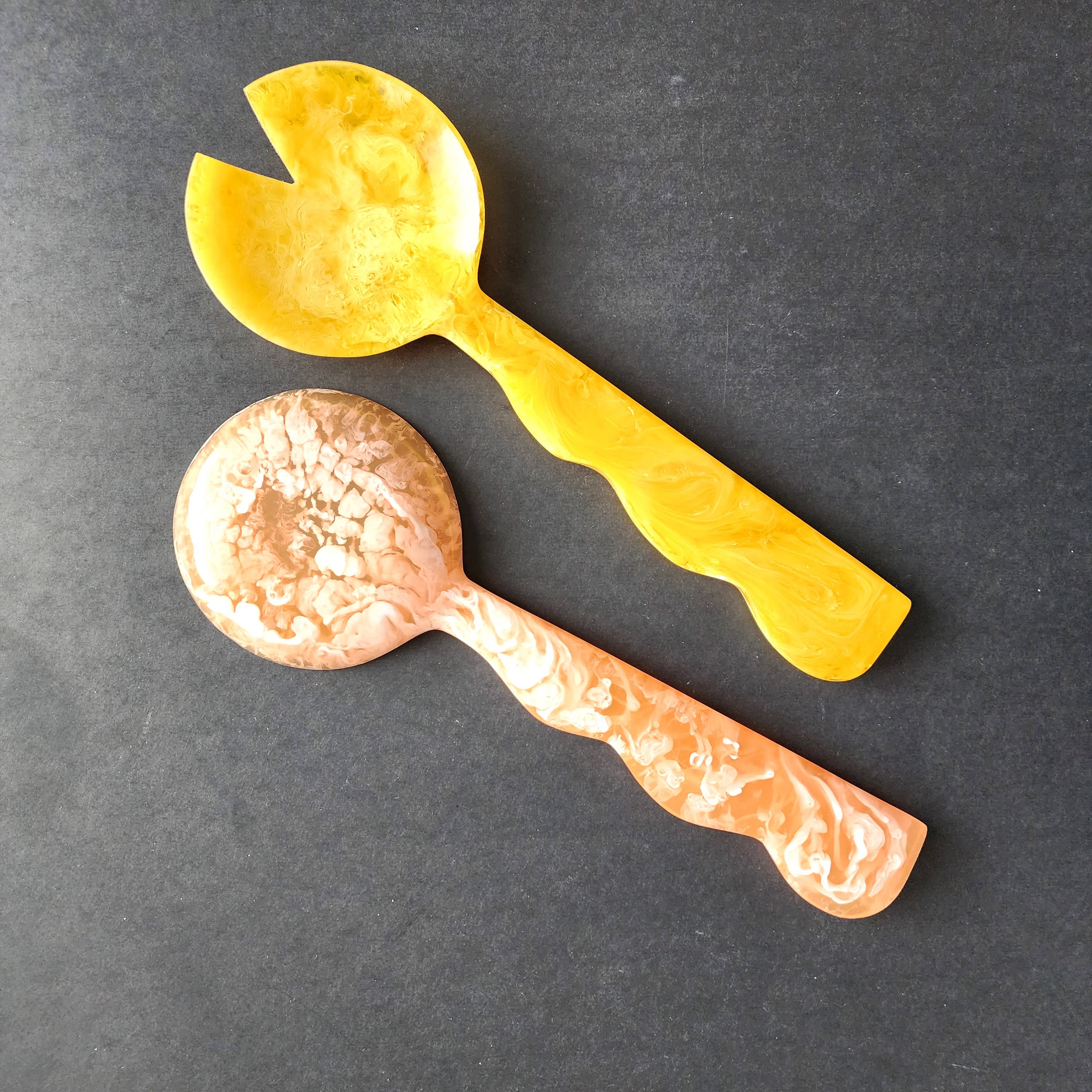 2 Colors, Hand Poured Resin Salad Serving Set -  Serving Set
