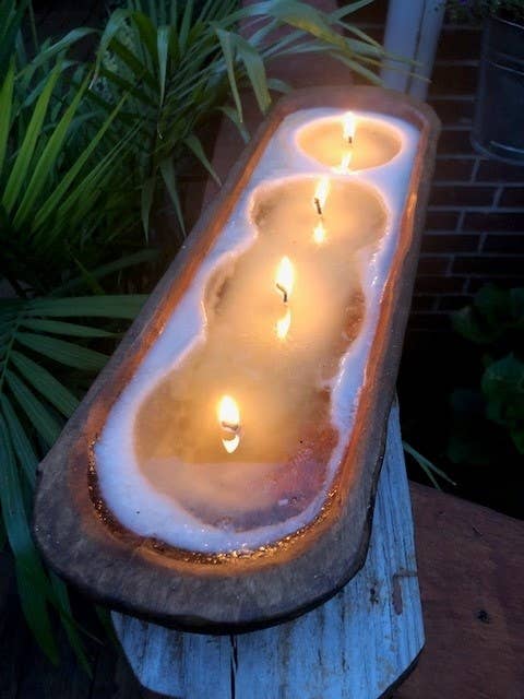 20" Wood Bread Bowl Candles: 20x6x3 / Natural / Earth Garden