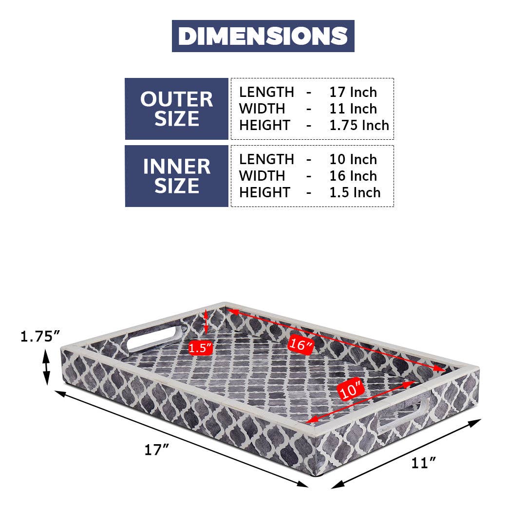 Decorative Tray Moroccan Grey & White 11x17 inch