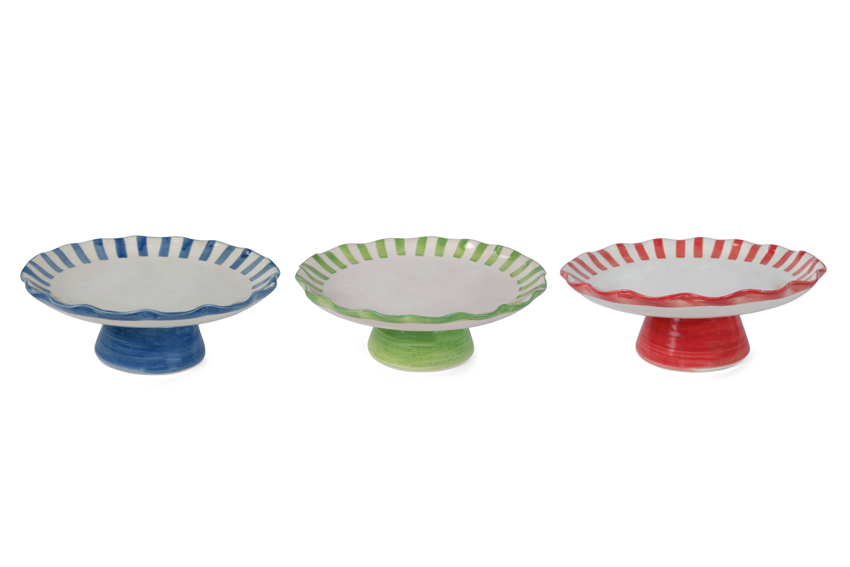 Ceramic Stripe Cake Stand, Blue