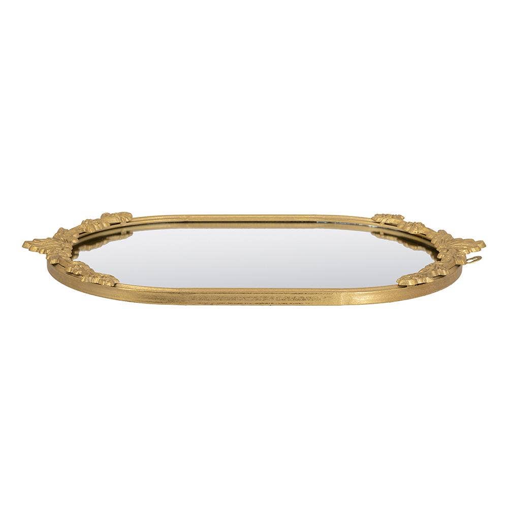 22.5x13.5x1" Mirror Tray w/ Gold Iron Frame Intricate Floral