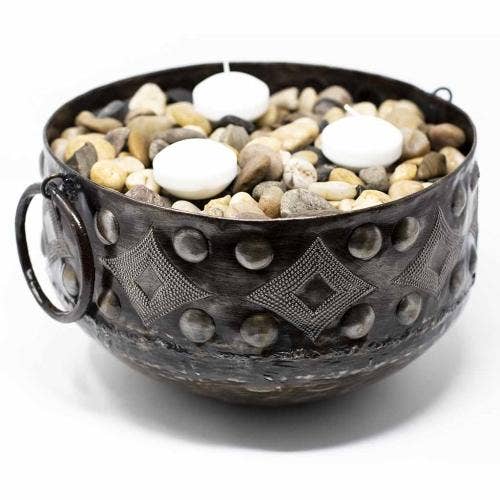 11.5" x 8 " Hammered Metal Bowl With Round Handles