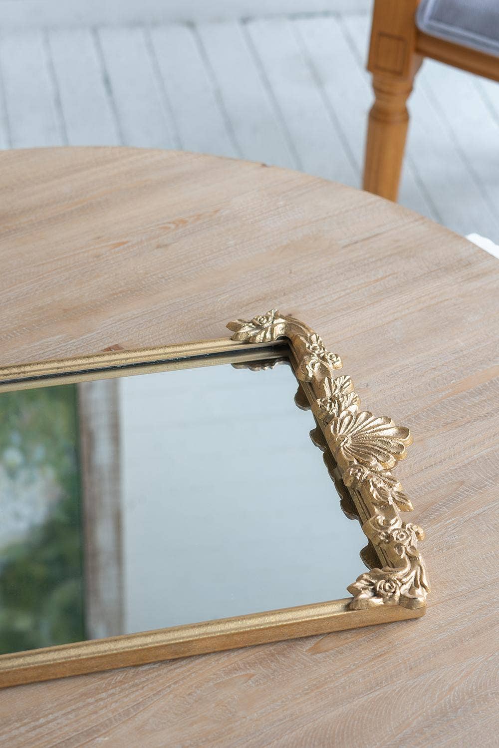 24.5x12.5x1" Mirror Tray w/ Gold Frame & Intricate Floral