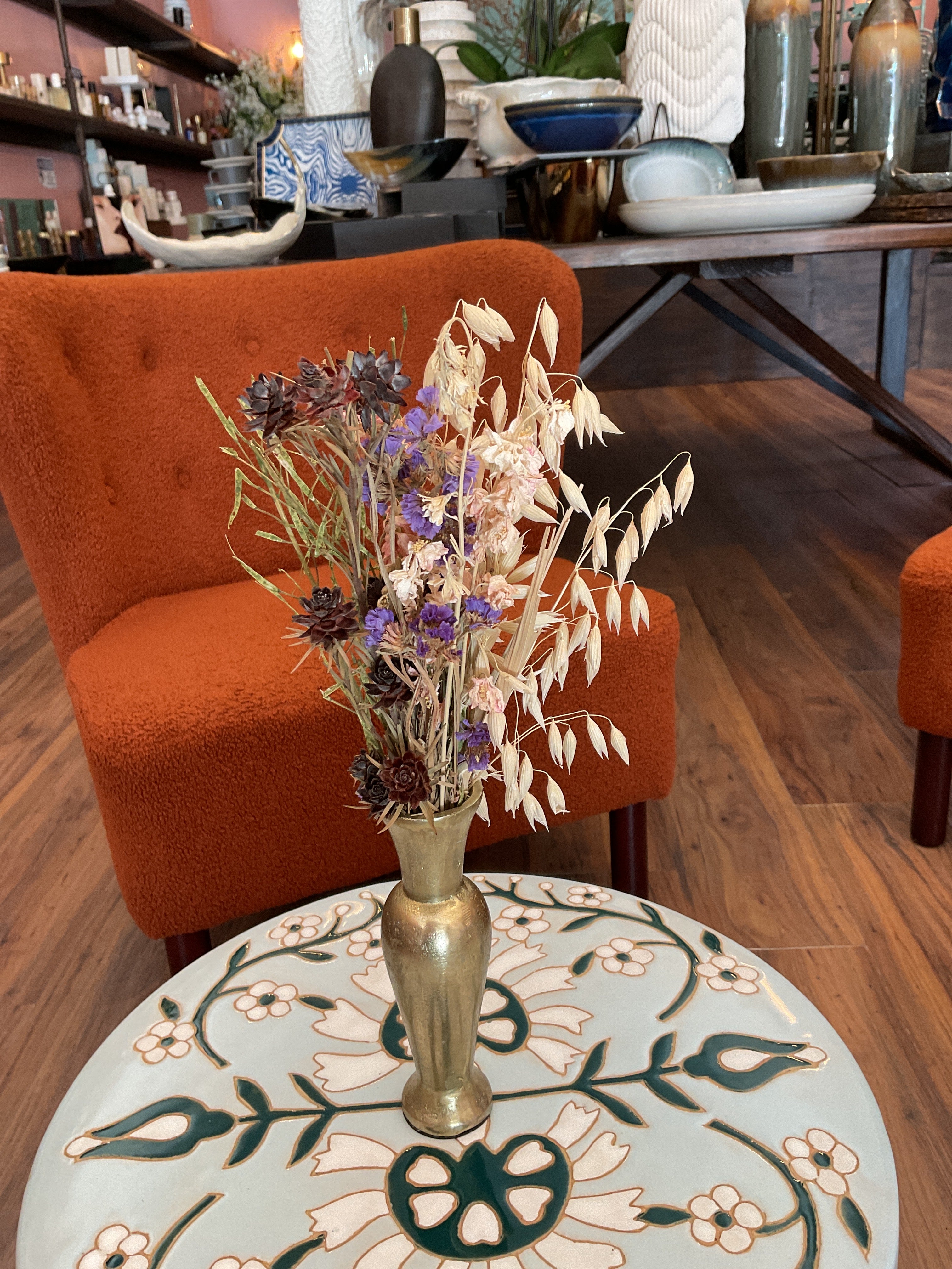 Dried Flowers in Gold Vase