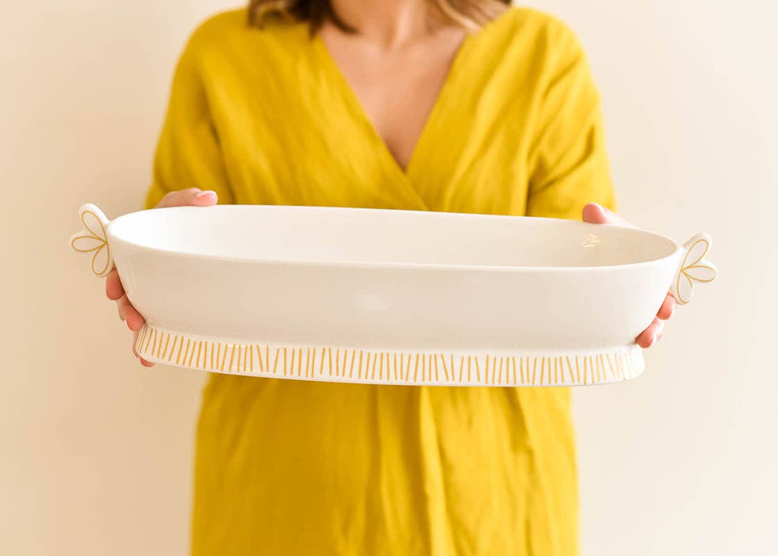 Deco Gold Scallop Handled Oval Bowl