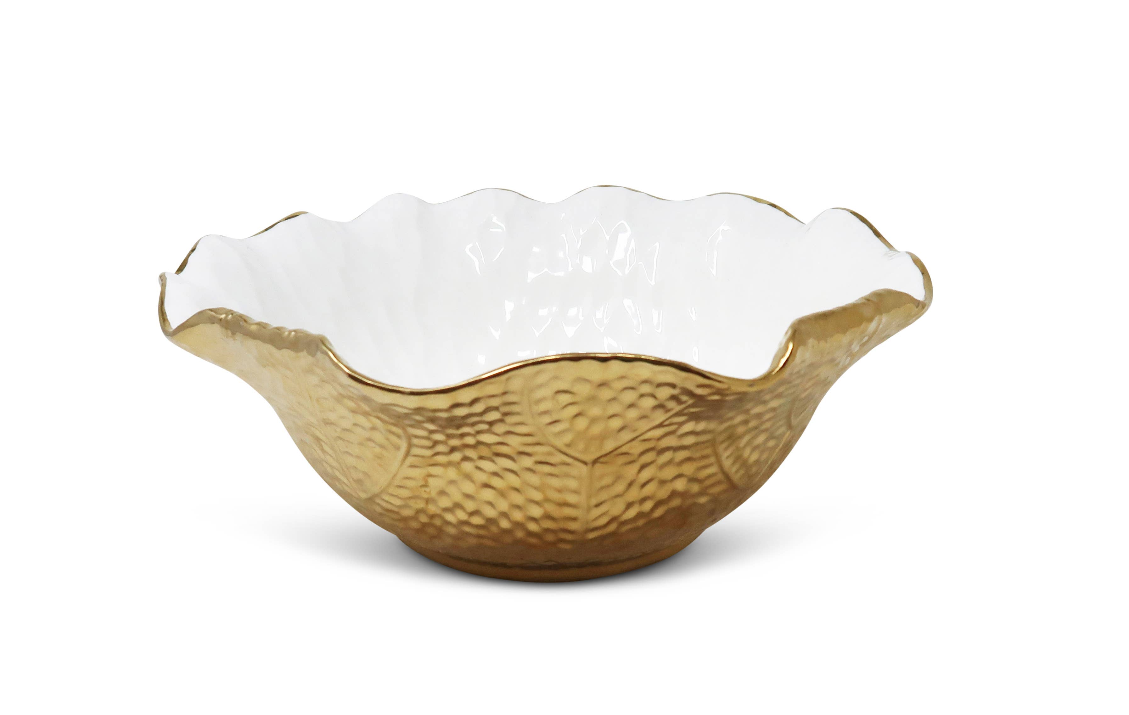 White/Gold Salad Bowl New Bone China Scalloped Edge