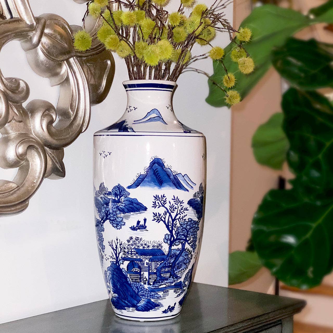 Claybarn Blue Garden Mountain Landscape Vase