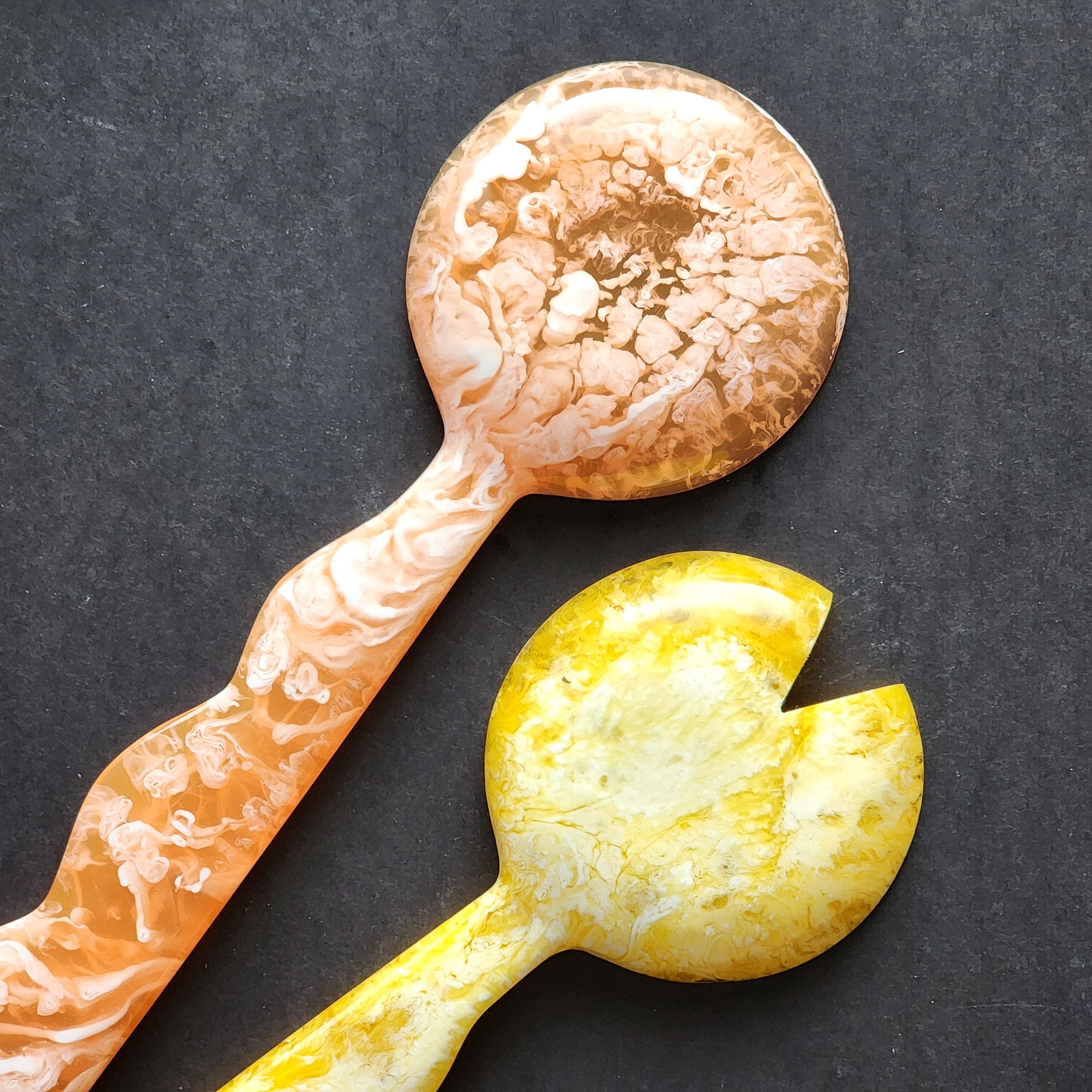 2 Colors, Hand Poured Resin Salad Serving Set -  Serving Set