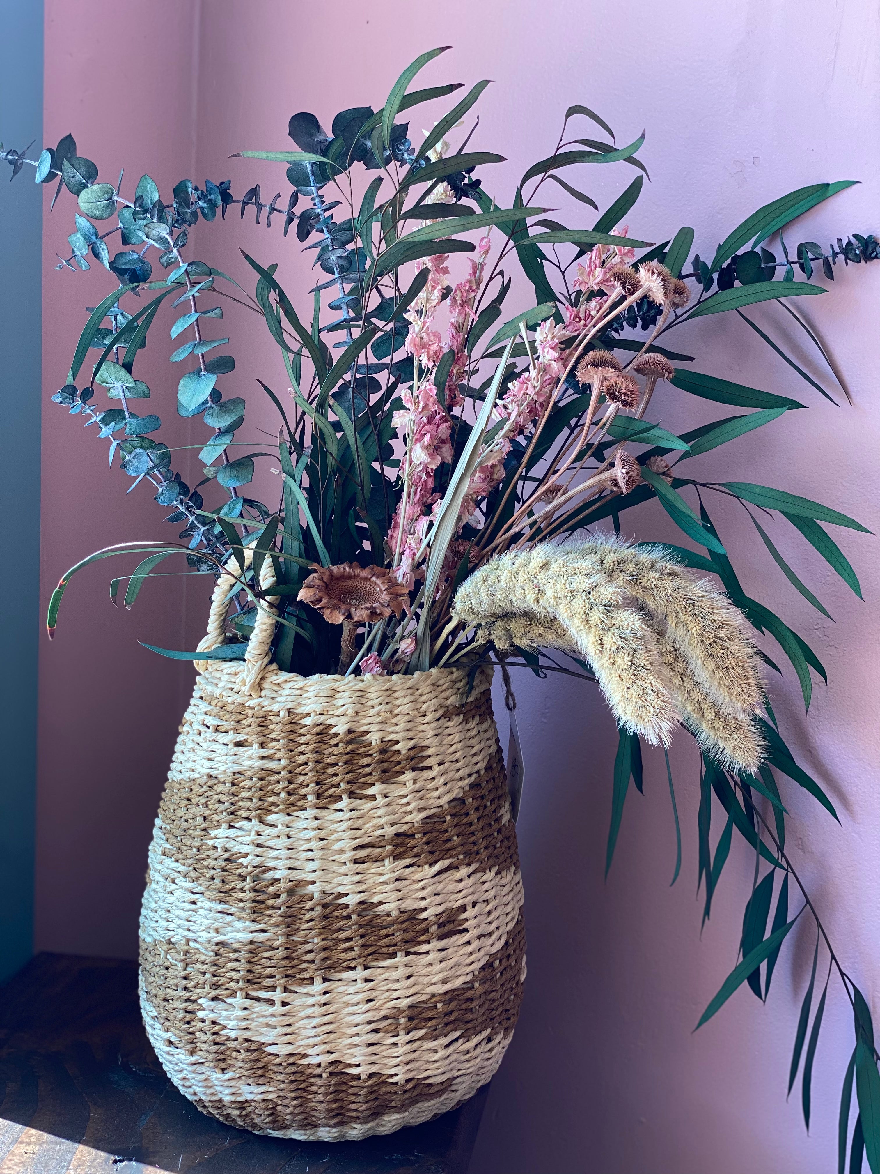 Dried Flowers in Basket Vase
