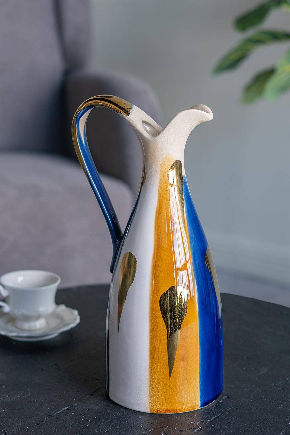 5.5x5x12.5" Ceramic Pitcher Vase w/ Abstract Multicolored
