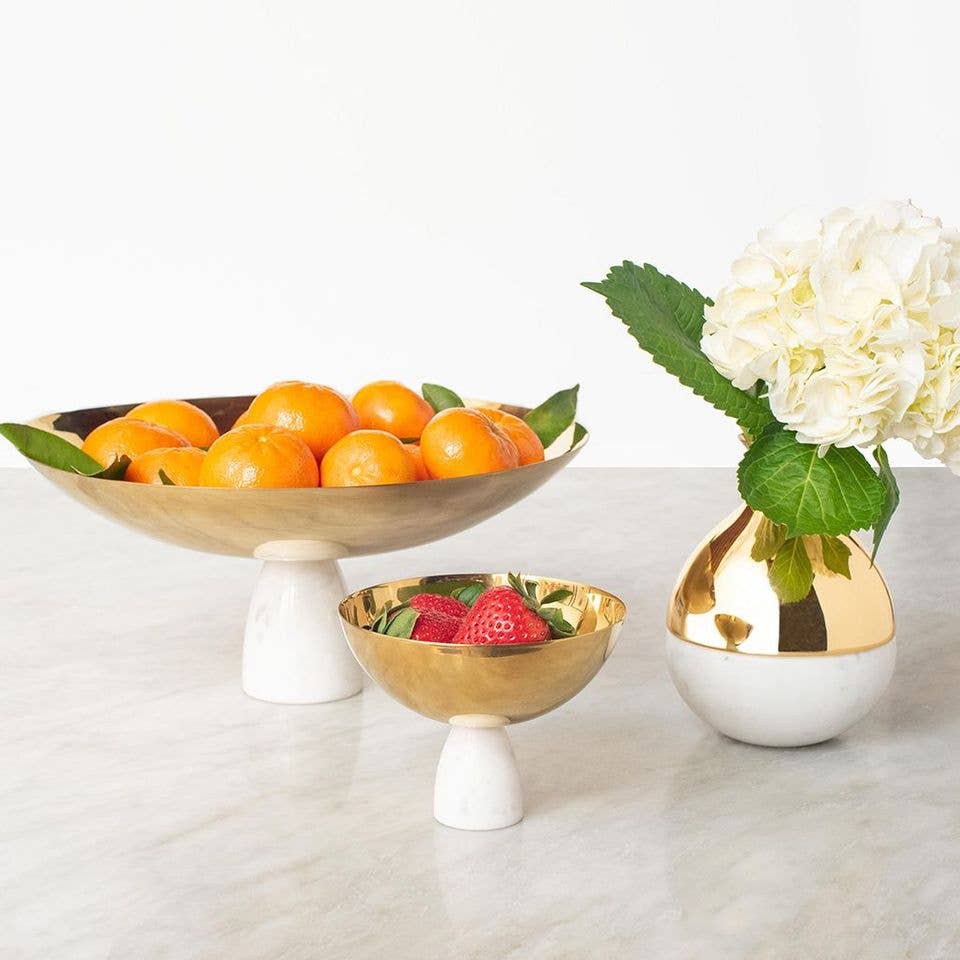 Coluna Fruit Bowl, Carrara Marble & Gold