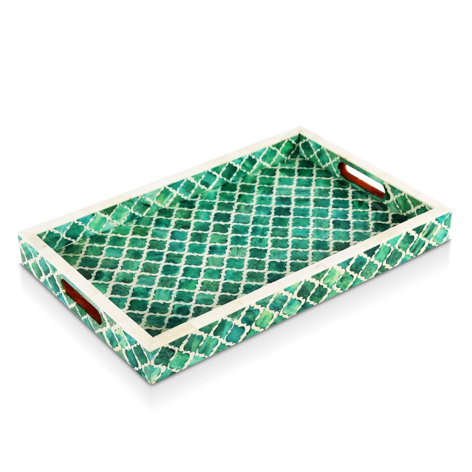 Decorative Tray Moroccan Green & White 11x17 inch