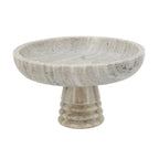 D10x6" Marble Pedestal Bowl w/ Natural Gray Ribbed Base